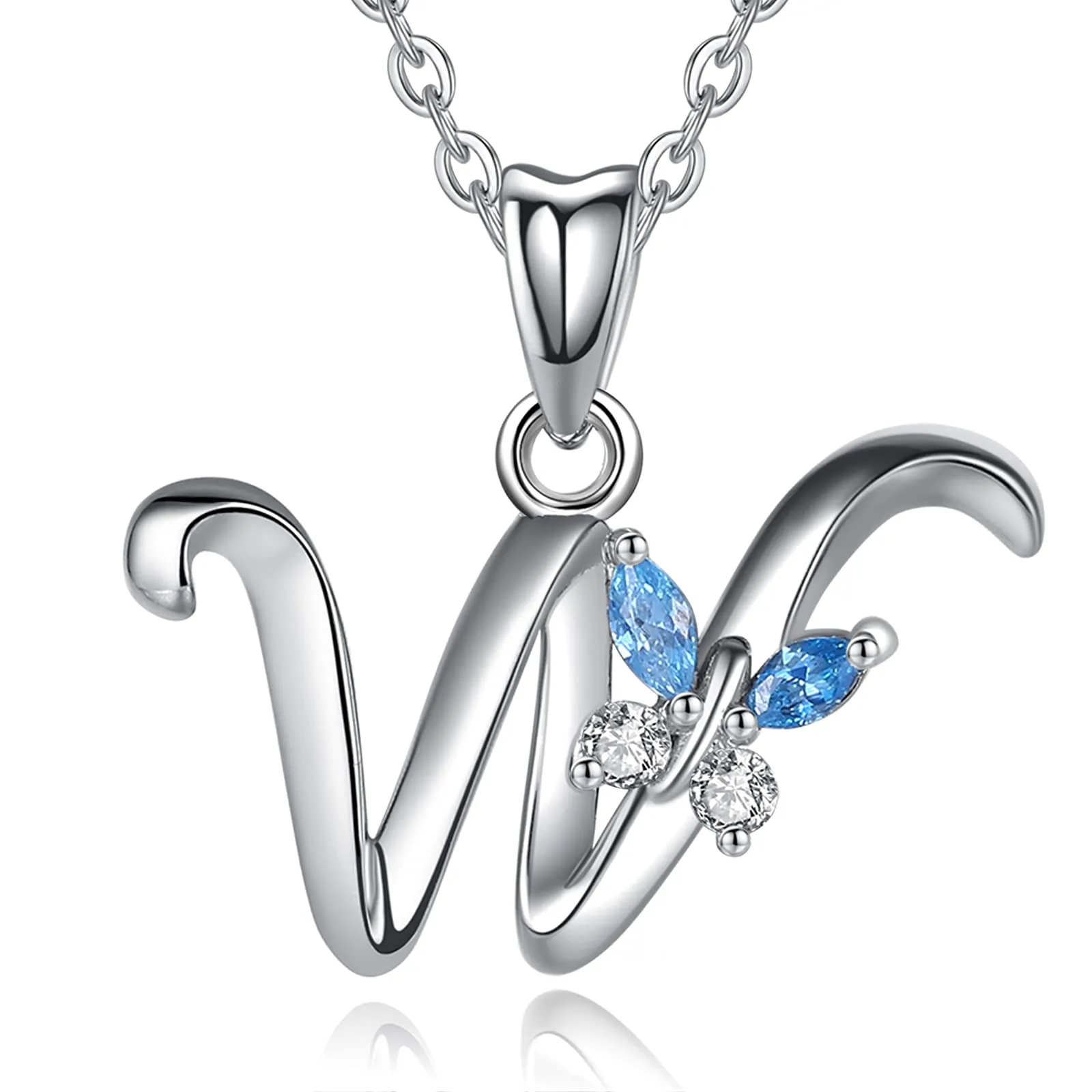 EUDORA Collana con iniziale e farfalla in argento sterling 925, 45 cm - immagine 1