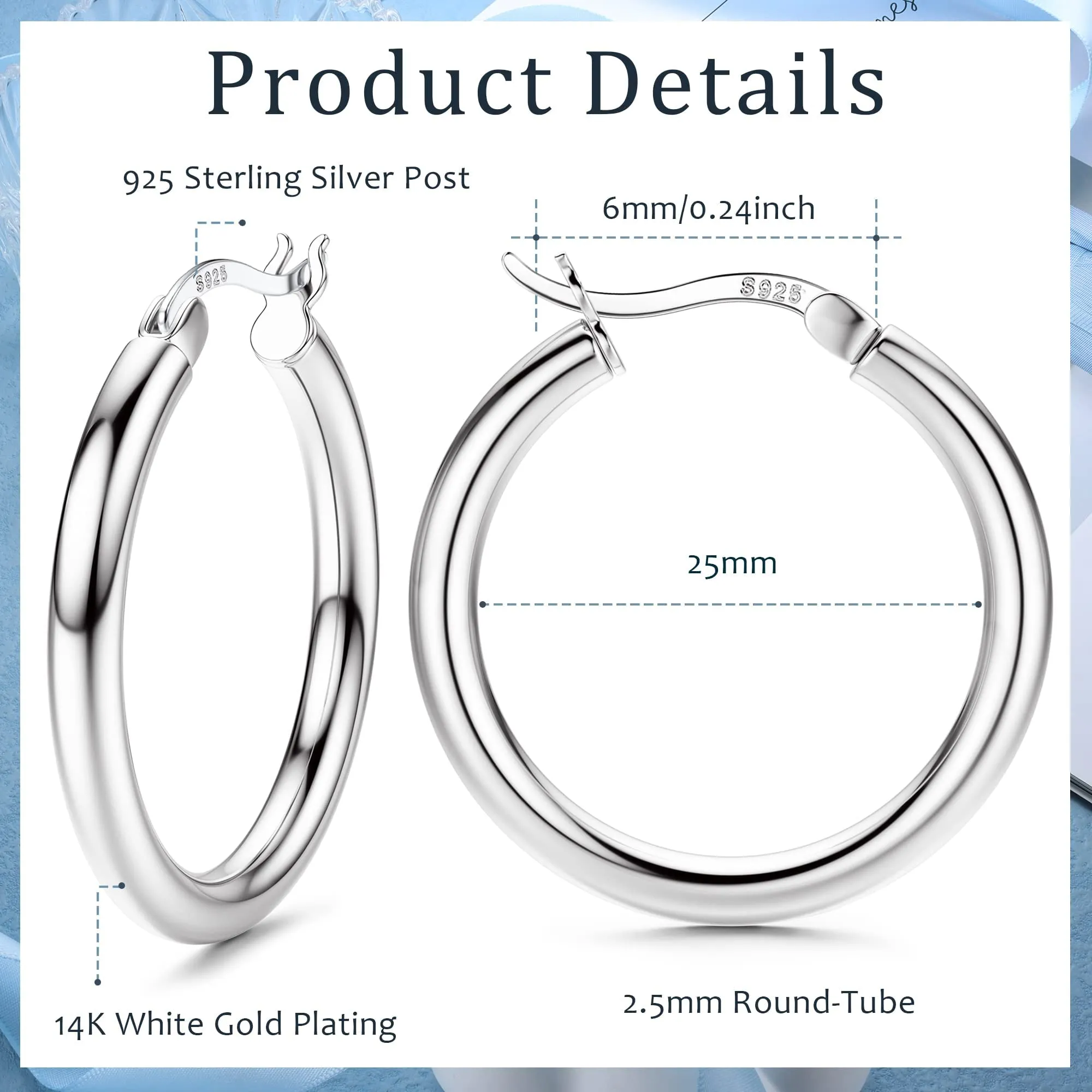 Chriscoco Orecchini a Cerchio con Perni in Argento 925 per Donna, 25 mm - immagine 2