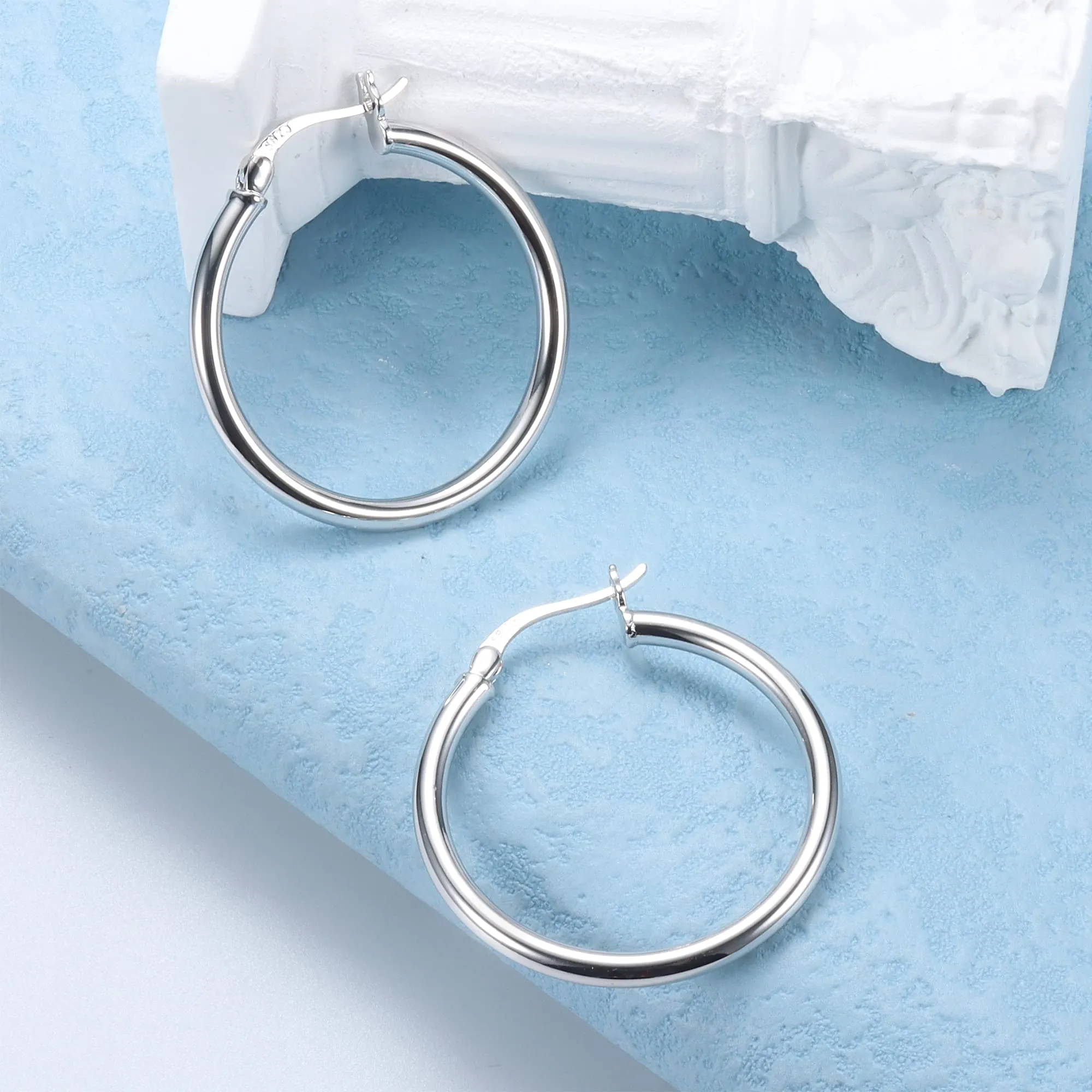 Chriscoco Orecchini a Cerchio con Perni in Argento 925 per Donna, 25 mm - immagine 6
