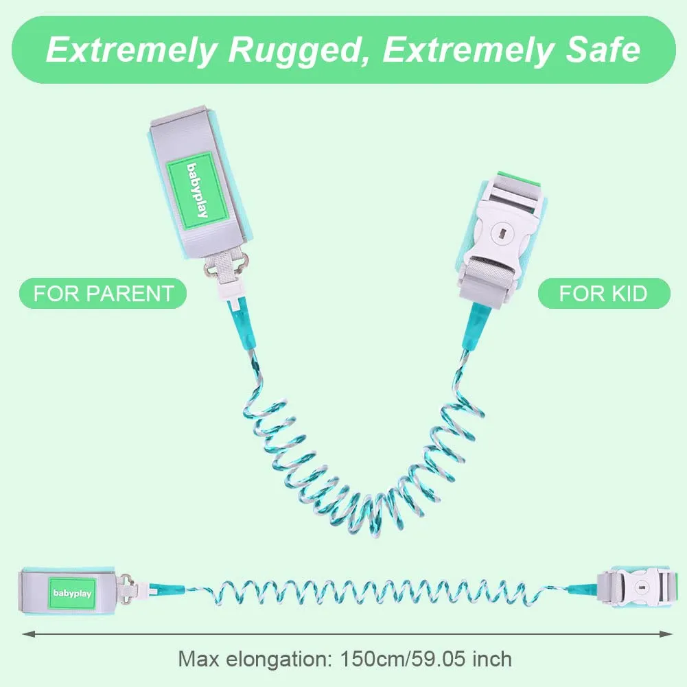 Aomig Bracciale di Sicurezza per Bambini, Guinzaglio da Polso Regolabile 1.5m, Riflettente e Girevole a 360°, Verde - immagine 2