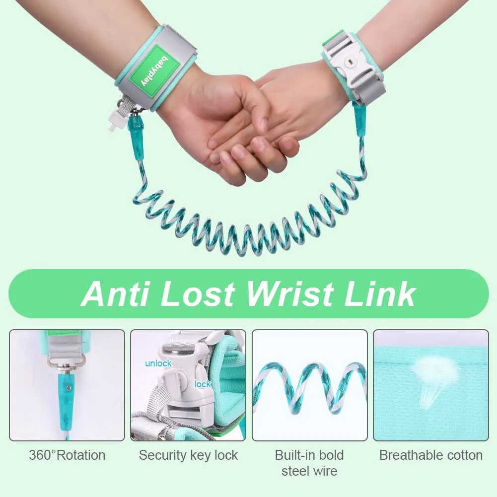 Aomig Bracciale di Sicurezza per Bambini, Guinzaglio da Polso Regolabile 1.5m, Riflettente e Girevole a 360°, Verde - immagine 3