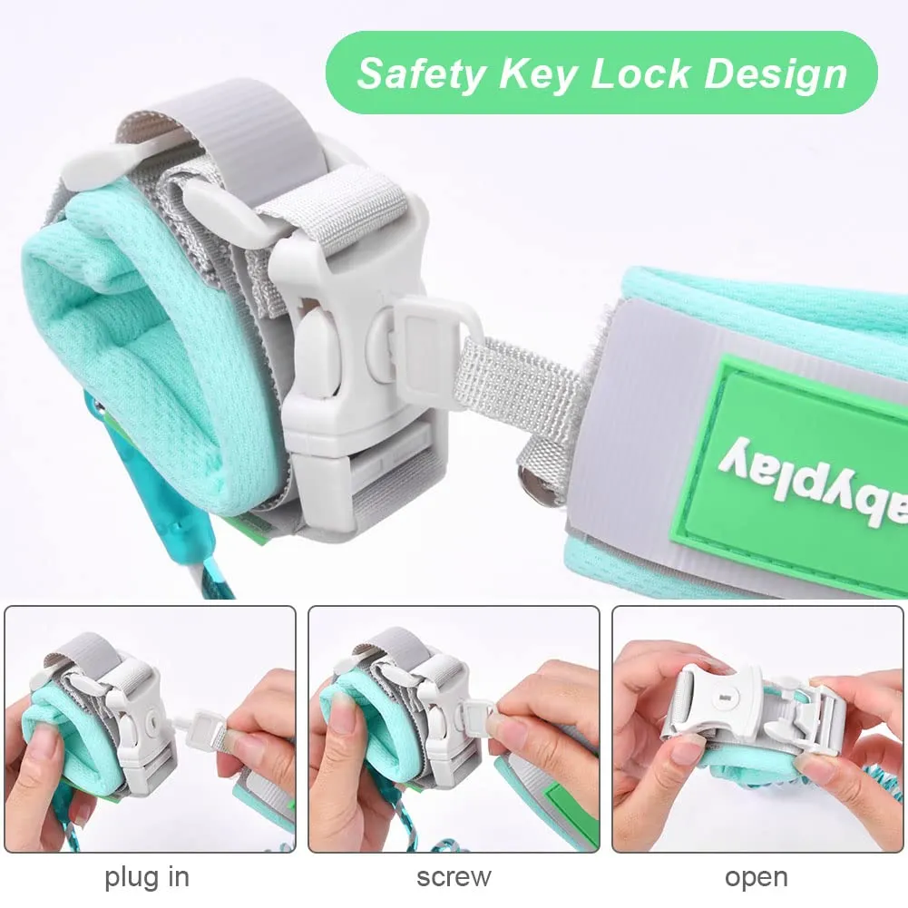 Aomig Bracciale di Sicurezza per Bambini, Guinzaglio da Polso Regolabile 1.5m, Riflettente e Girevole a 360°, Verde - immagine 5