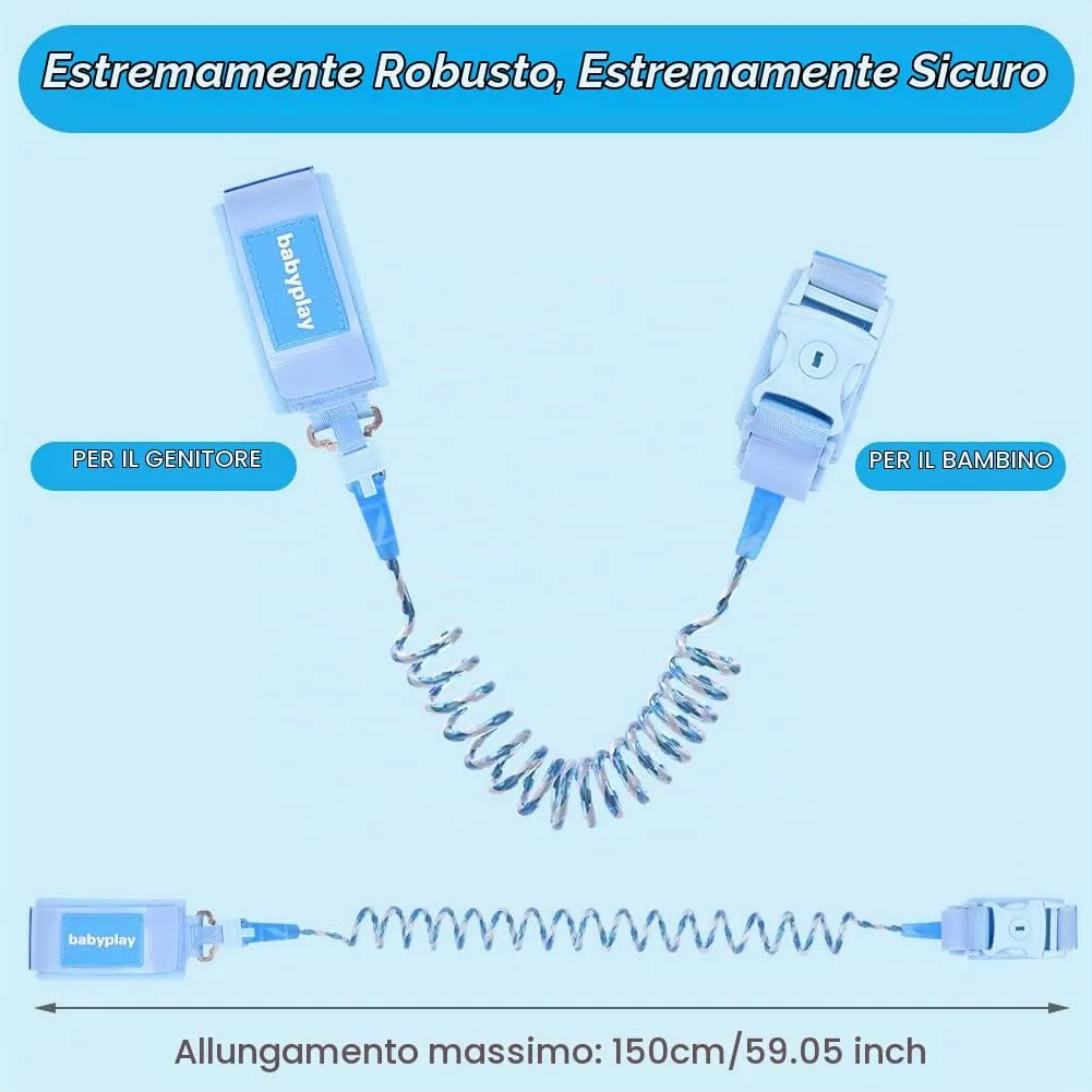 Aomig Bracciale Sicurezza Bambino, Guinzaglio Polso Riflettente Regolabile 1.5M, Anti-Perso con Rotazione 360°, Blu - immagine 2