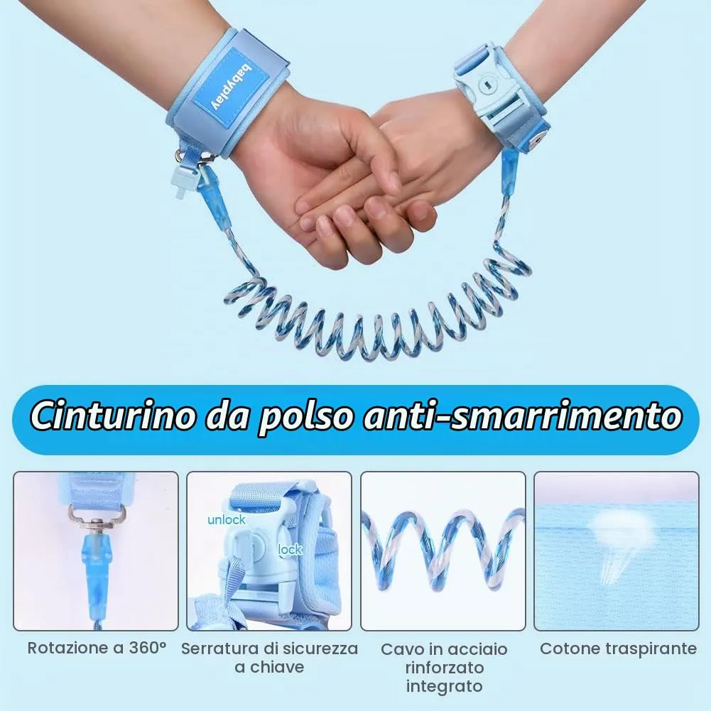 Aomig Bracciale Sicurezza Bambino, Guinzaglio Polso Riflettente Regolabile 1.5M, Anti-Perso con Rotazione 360°, Blu - immagine 3