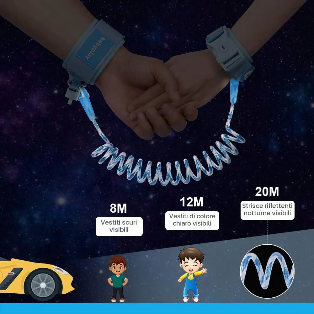 Aomig Bracciale Sicurezza Bambino, Guinzaglio Polso Riflettente Regolabile 1.5M, Anti-Perso con Rotazione 360°, Blu - immagine 4