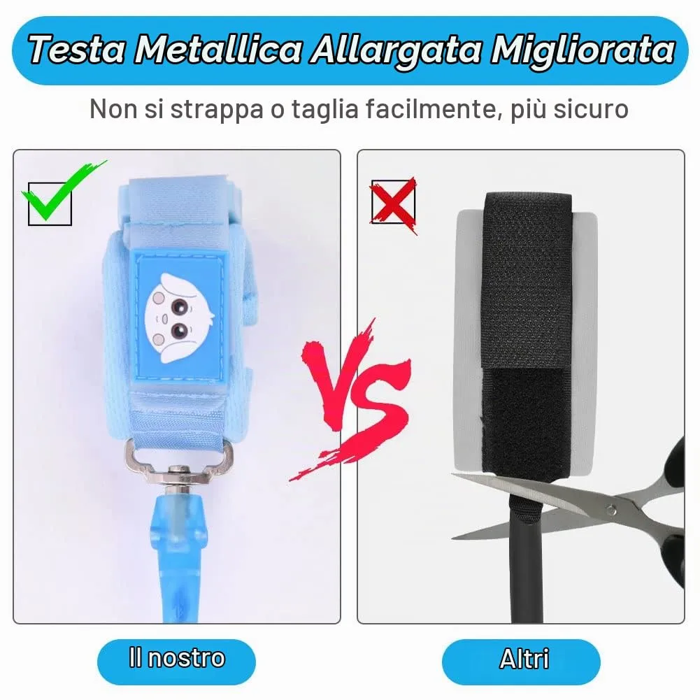 Aomig Bracciale Sicurezza Bambino, Guinzaglio Polso Riflettente Regolabile 1.5M, Anti-Perso con Rotazione 360°, Blu - immagine 6