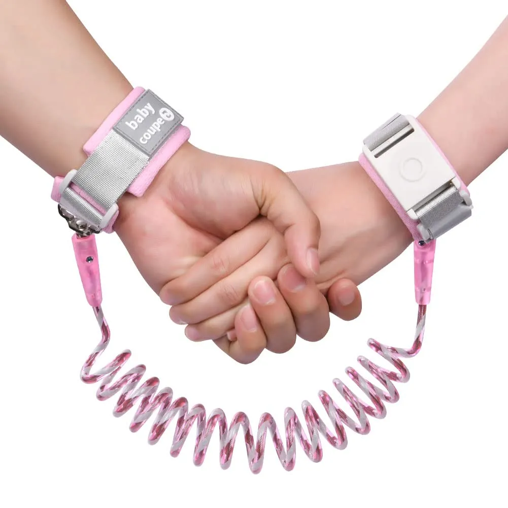 Aomig Bracciale Sicurezza Bambino Anti-Perso, Guinzaglio Polso con Blocco del Sensore e Strisce Riflettenti, 1.5M, Rosa - immagine 1