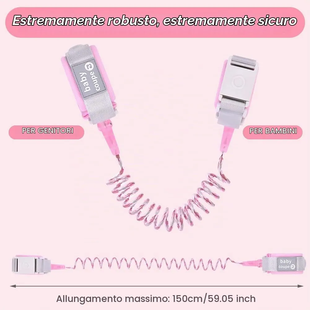 Aomig Bracciale Sicurezza Bambino Anti-Perso, Guinzaglio Polso con Blocco del Sensore e Strisce Riflettenti, 1.5M, Rosa - immagine 2