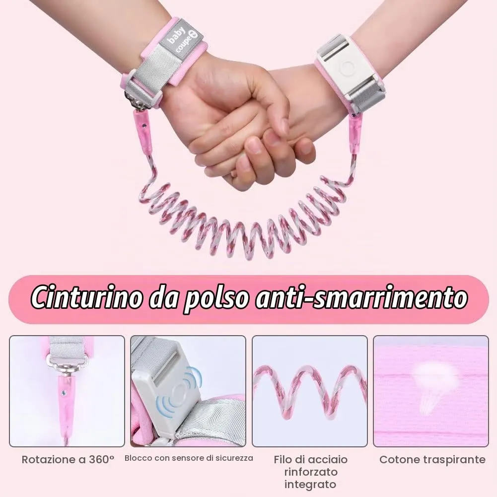 Aomig Bracciale Sicurezza Bambino Anti-Perso, Guinzaglio Polso con Blocco del Sensore e Strisce Riflettenti, 1.5M, Rosa - immagine 3