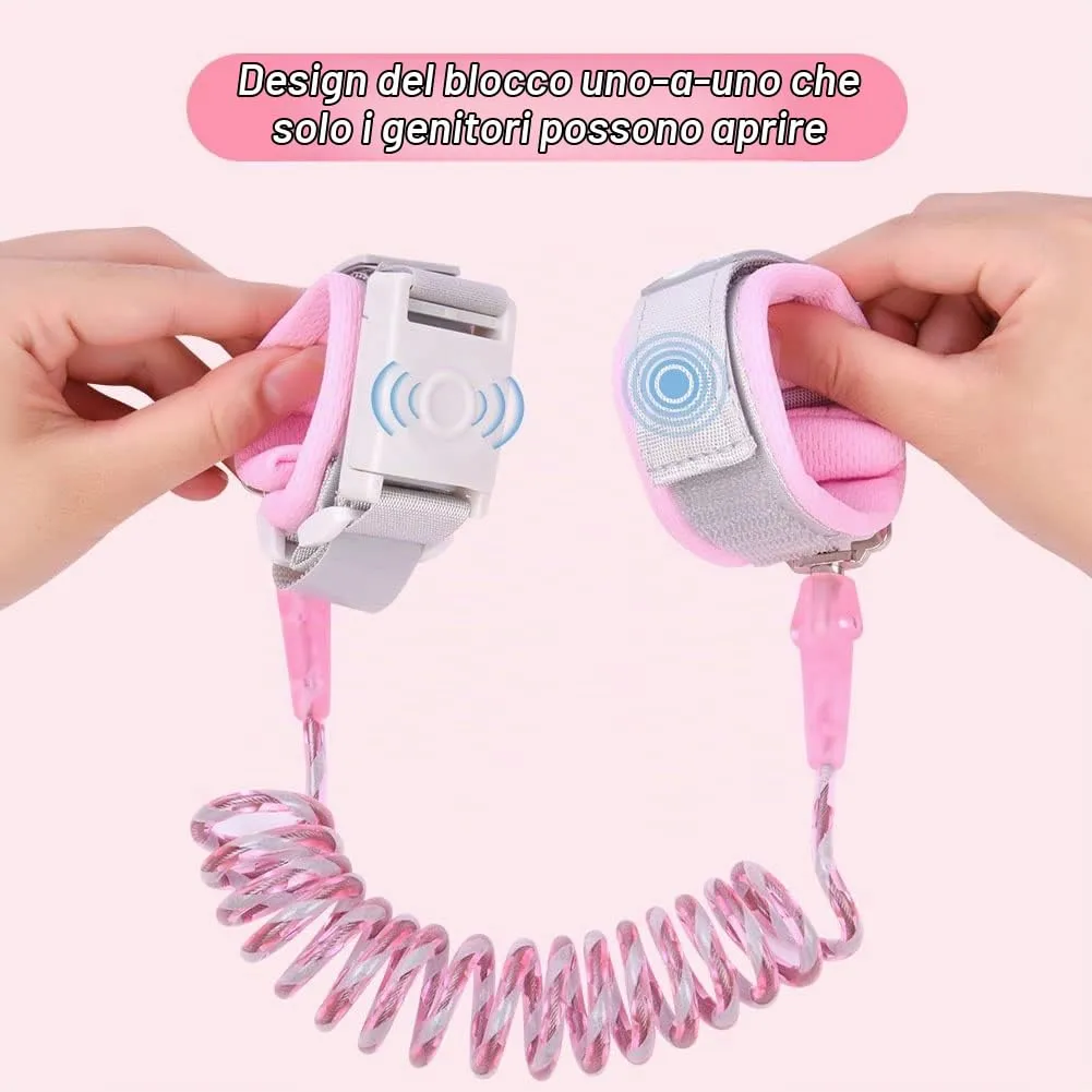 Aomig Bracciale Sicurezza Bambino Anti-Perso, Guinzaglio Polso con Blocco del Sensore e Strisce Riflettenti, 1.5M, Rosa - immagine 4