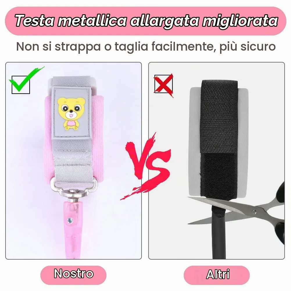 Aomig Bracciale Sicurezza Bambino Anti-Perso, Guinzaglio Polso con Blocco del Sensore e Strisce Riflettenti, 1.5M, Rosa - immagine 5