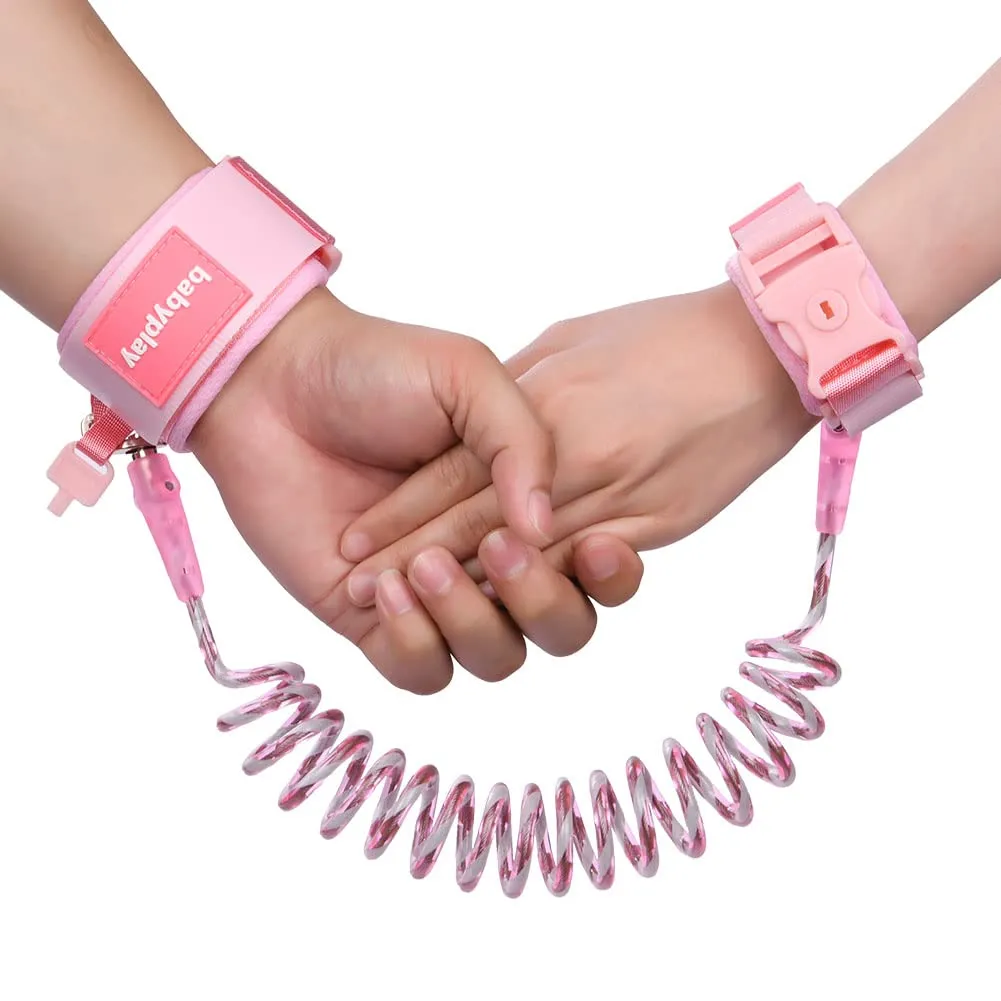 Aomig Bracciale di Sicurezza per Bambini, Guinzaglio da Polso Riflettente Regolabile 1.5m, Anti-smarrimento Girevole a 360°, Rosa - immagine 1