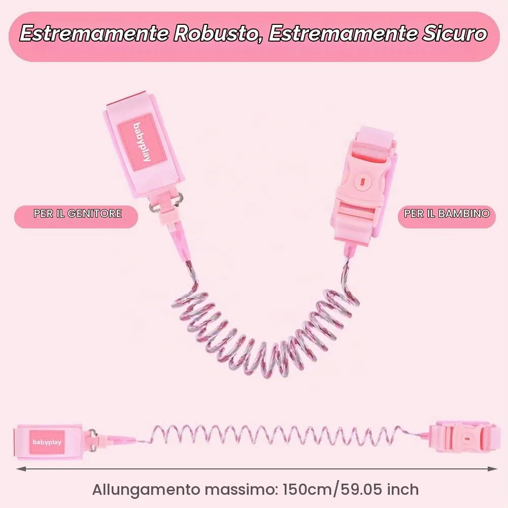 Aomig Bracciale di Sicurezza per Bambini, Guinzaglio da Polso Riflettente Regolabile 1.5m, Anti-smarrimento Girevole a 360°, Rosa - immagine 2