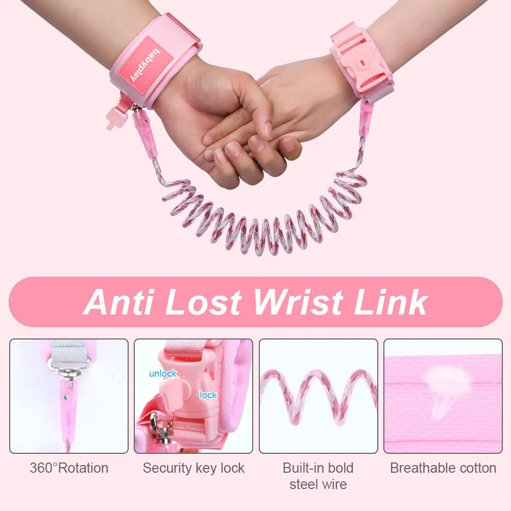 Aomig Bracciale di Sicurezza per Bambini, Guinzaglio da Polso Riflettente Regolabile 1.5m, Anti-smarrimento Girevole a 360°, Rosa - immagine 3