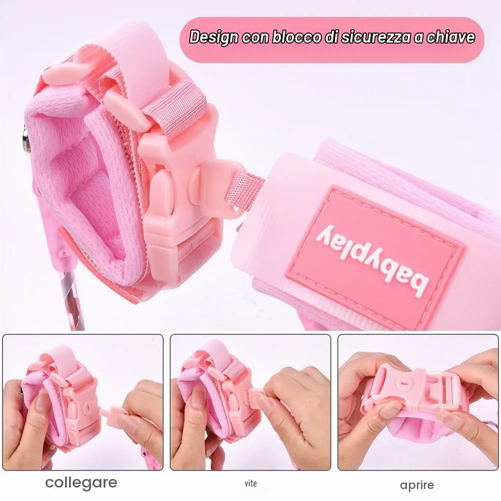 Aomig Bracciale di Sicurezza per Bambini, Guinzaglio da Polso Riflettente Regolabile 1.5m, Anti-smarrimento Girevole a 360°, Rosa - immagine 5