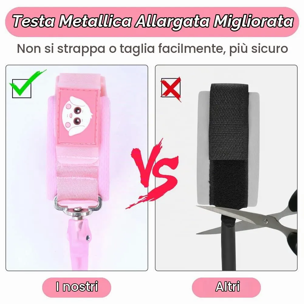 Aomig Bracciale di Sicurezza per Bambini, Guinzaglio da Polso Riflettente Regolabile 1.5m, Anti-smarrimento Girevole a 360°, Rosa - immagine 6