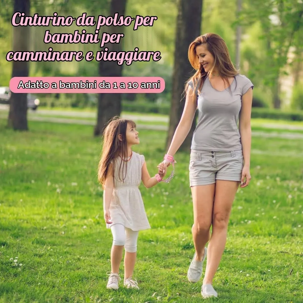 Aomig Bracciale di Sicurezza per Bambini, Guinzaglio da Polso Riflettente Regolabile 1.5m, Anti-smarrimento Girevole a 360°, Rosa - immagine 8