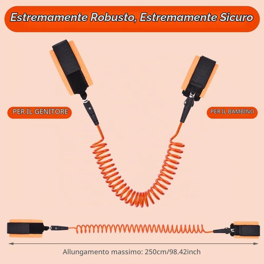 Aomig Bracciale di Sicurezza Anti-smarrimento per Bambini, Guinzaglio da Polso 2.5M, Arancione - immagine 2