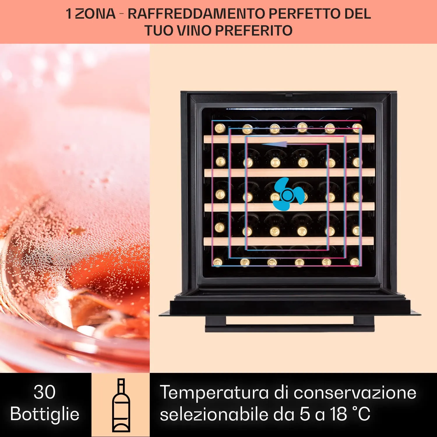 Klarstein Cantinetta Vino a Zona Singola, Protezione UV, Touch Control 5-10°C, 30 Bottiglie - immagine 3