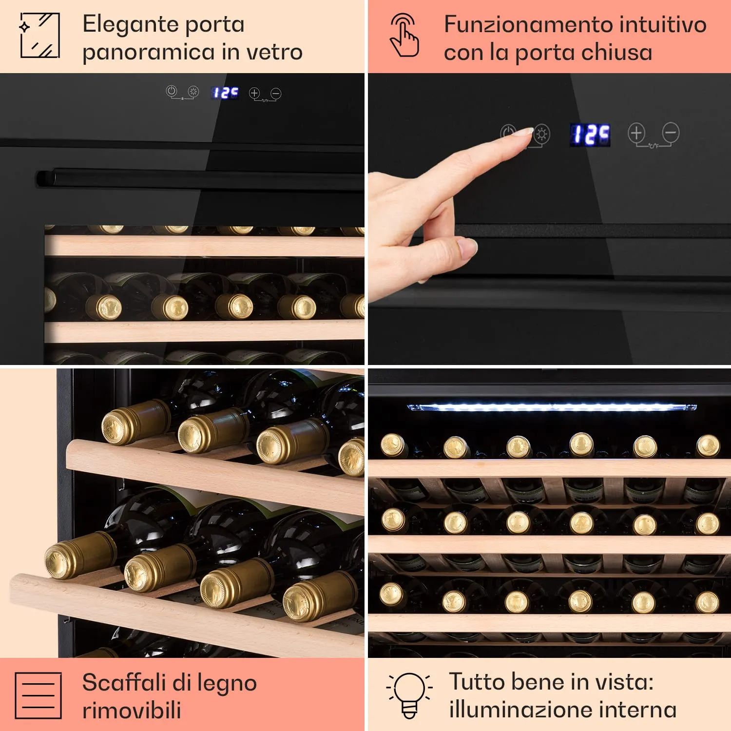 Klarstein Cantinetta Vino a Zona Singola, Protezione UV, Touch Control 5-10°C, 30 Bottiglie - immagine 5