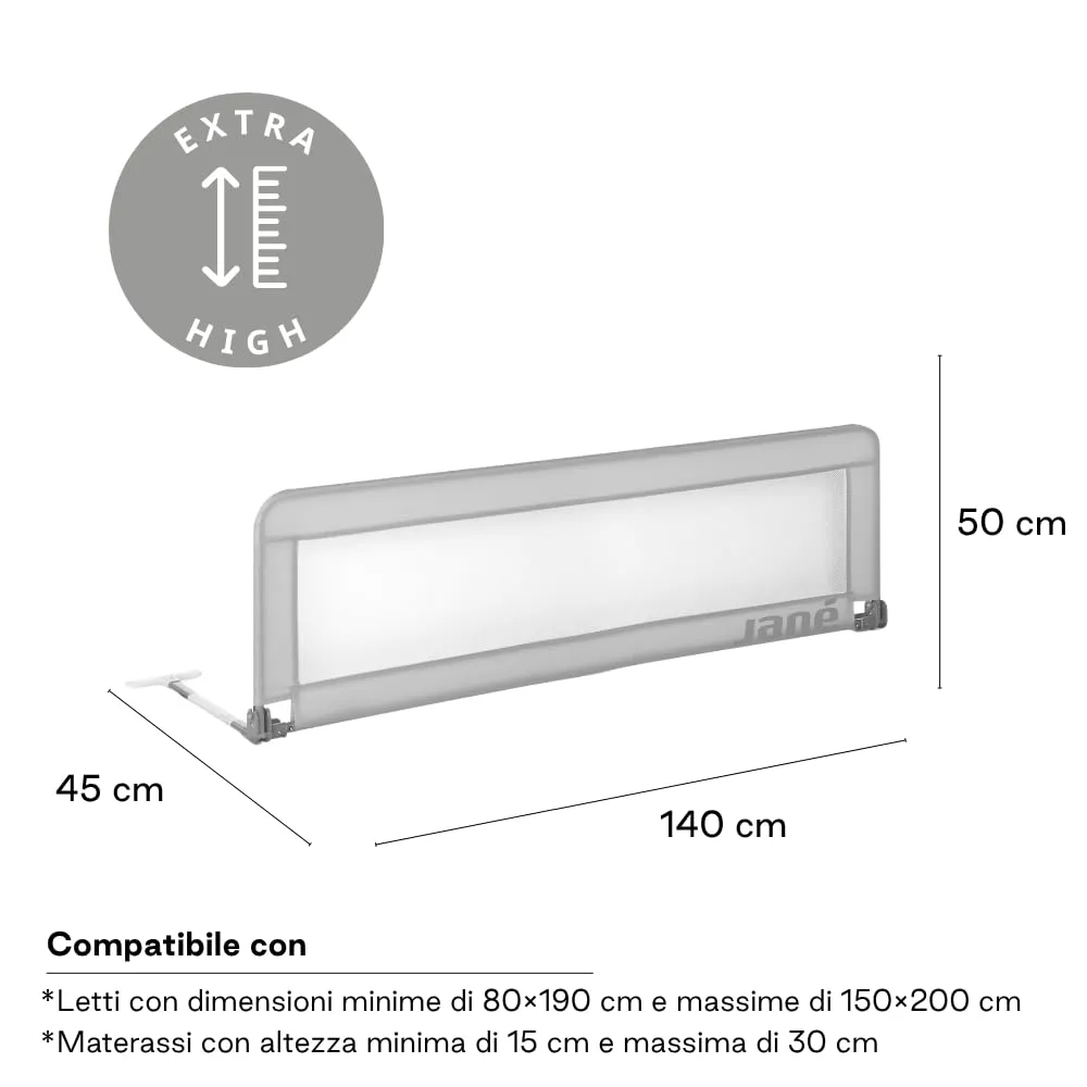 Jané Sponda Letto Ribaltabile 140 cm, Extra Alta e Traspirante, Pieghevole con Borsa da Trasporto, Grigio - immagine 8
