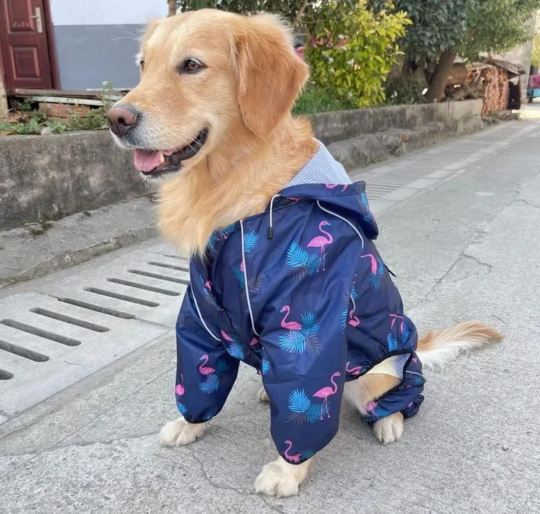 Idepet Impermeabile per Cani con Cappuccio e Foro per Collo, Riflettente e Antivento, Blu Marino, Poliestere, L - immagine 1