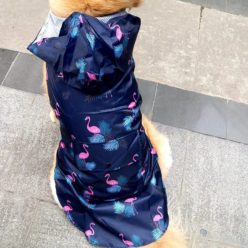 Idepet Impermeabile per Cani con Cappuccio e Foro per Collo, Riflettente e Antivento, Blu Marino, Poliestere, L - immagine 5