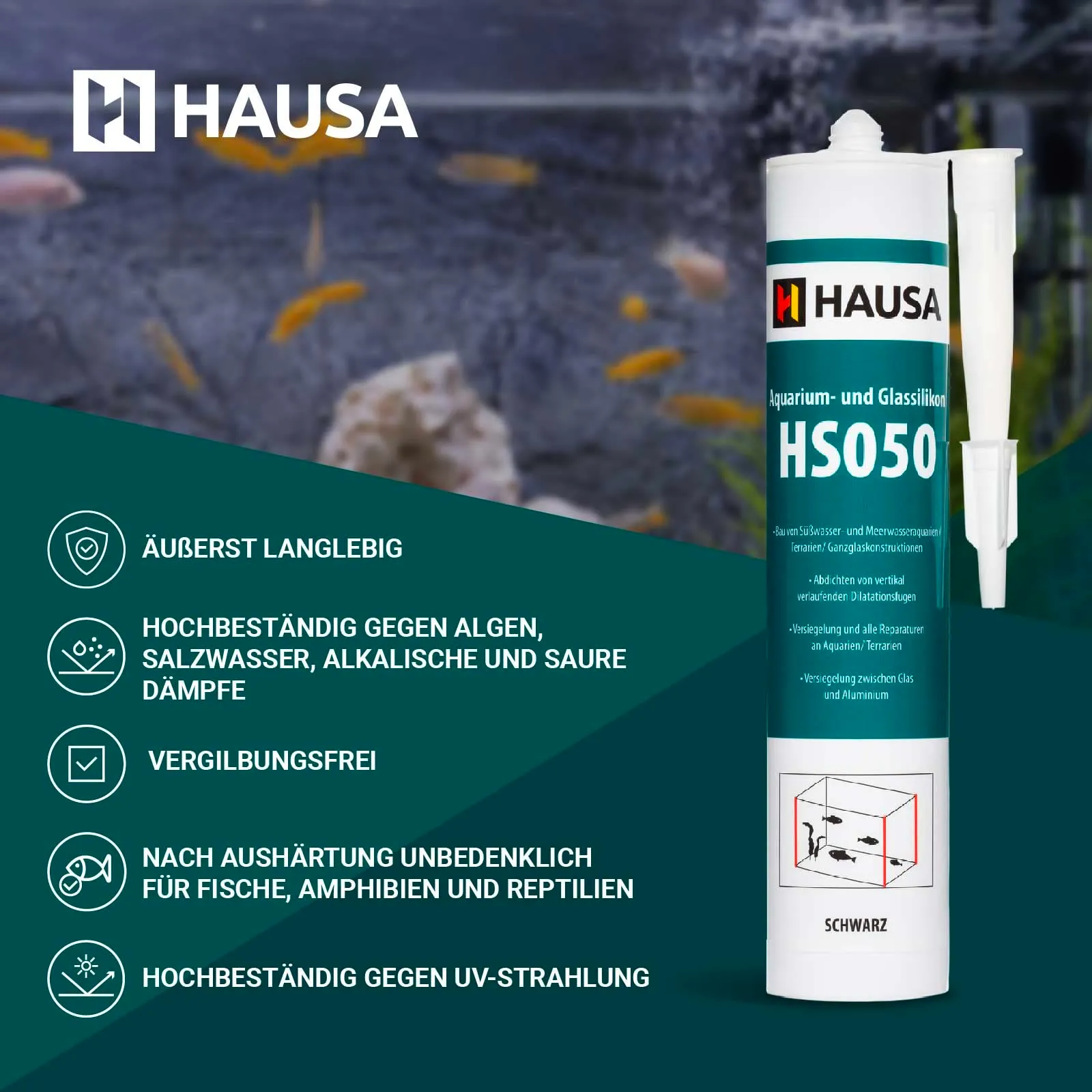 Hausa HS050 Silicone per Acquario e Vetro, Nero, 12 x 310 ml - immagine 5