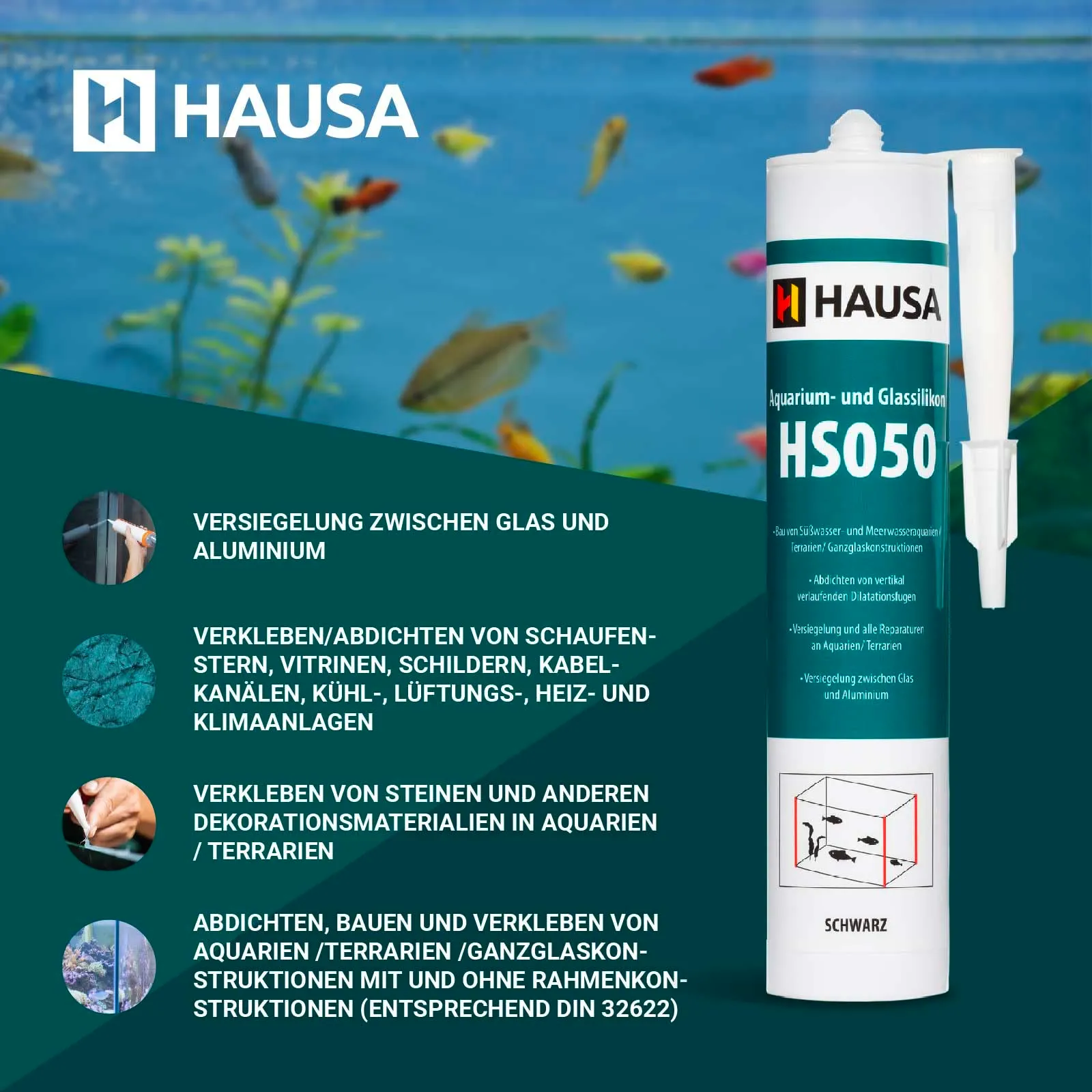 Hausa HS050 Silicone per Acquario e Vetro, Nero, 12 x 310 ml - immagine 7