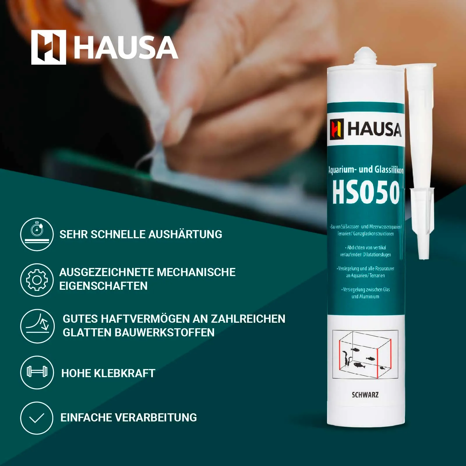 Hausa HS050 Silicone per Acquario e Vetro, 5 x 310 ml, Nero - immagine 3