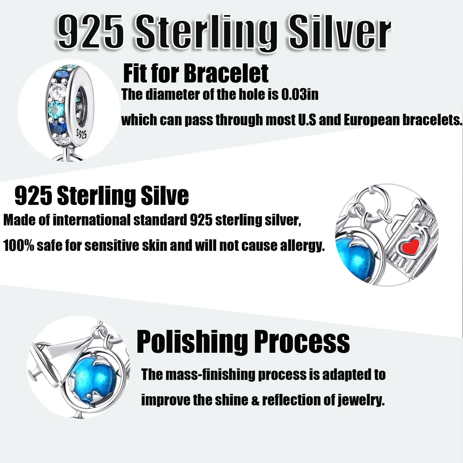 Symretie Bead Charm Ciondolo Argento Sterling 925 con Cubic Zirconia per Braccialetti e Collane Europei - immagine 2