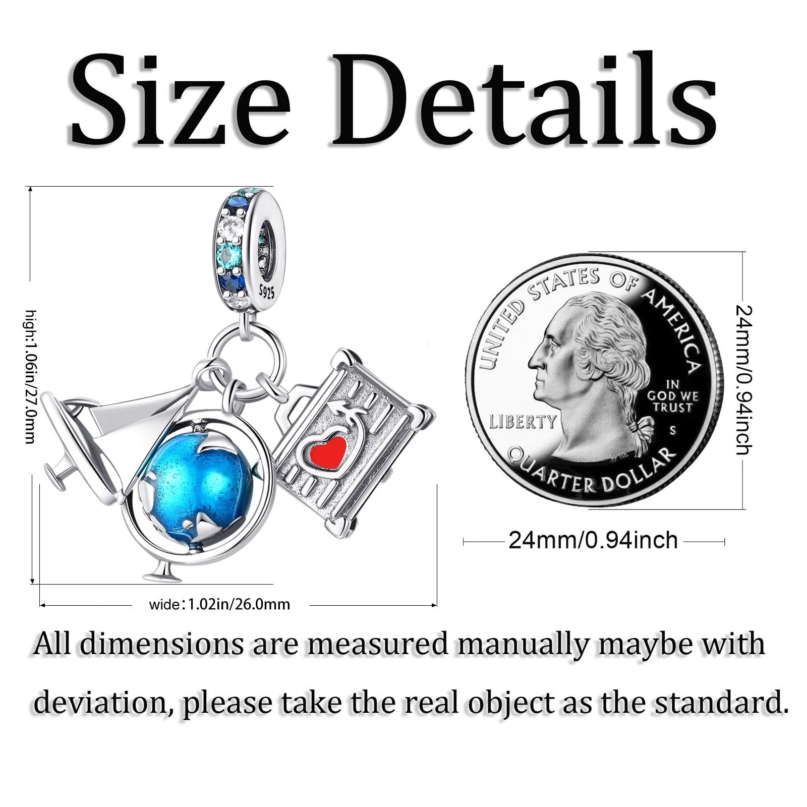 Symretie Bead Charm Ciondolo Argento Sterling 925 con Cubic Zirconia per Braccialetti e Collane Europei - immagine 3