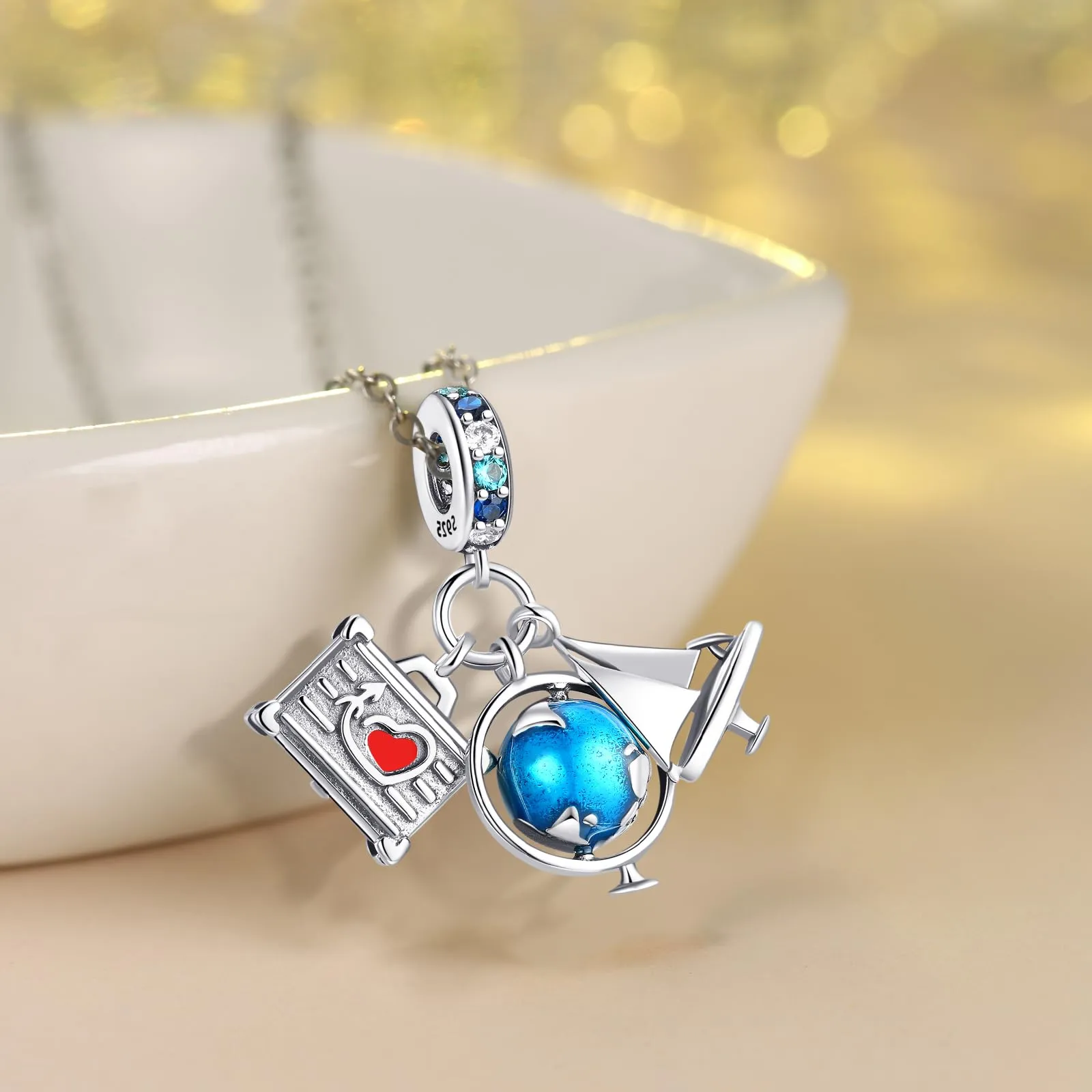 Symretie Bead Charm Ciondolo Argento Sterling 925 con Cubic Zirconia per Braccialetti e Collane Europei - immagine 6