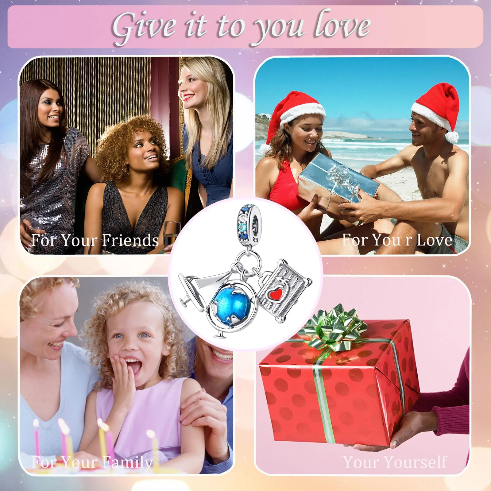 Symretie Bead Charm Ciondolo Argento Sterling 925 con Cubic Zirconia per Braccialetti e Collane Europei - immagine 7