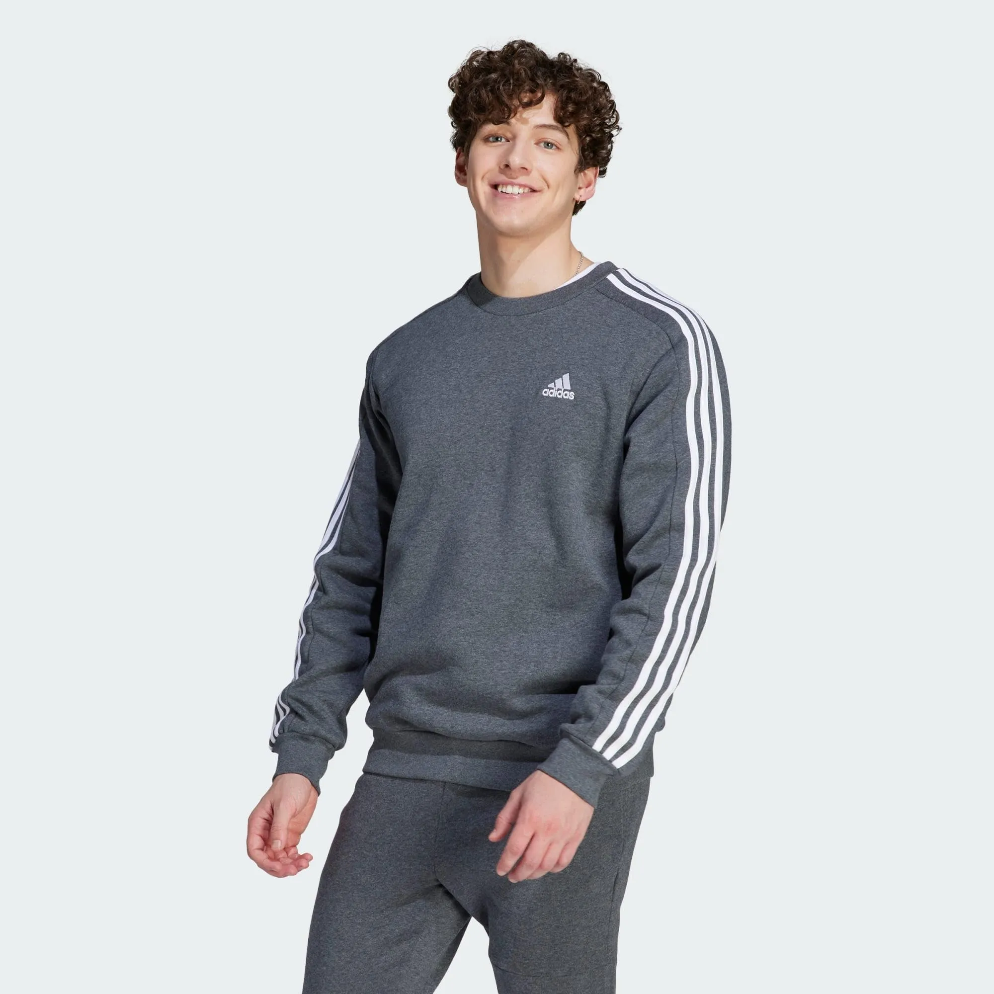 Adidas Essentials Fleece 3-Stripes Sweatshirt, Dark Grey Heather, M - immagine 2