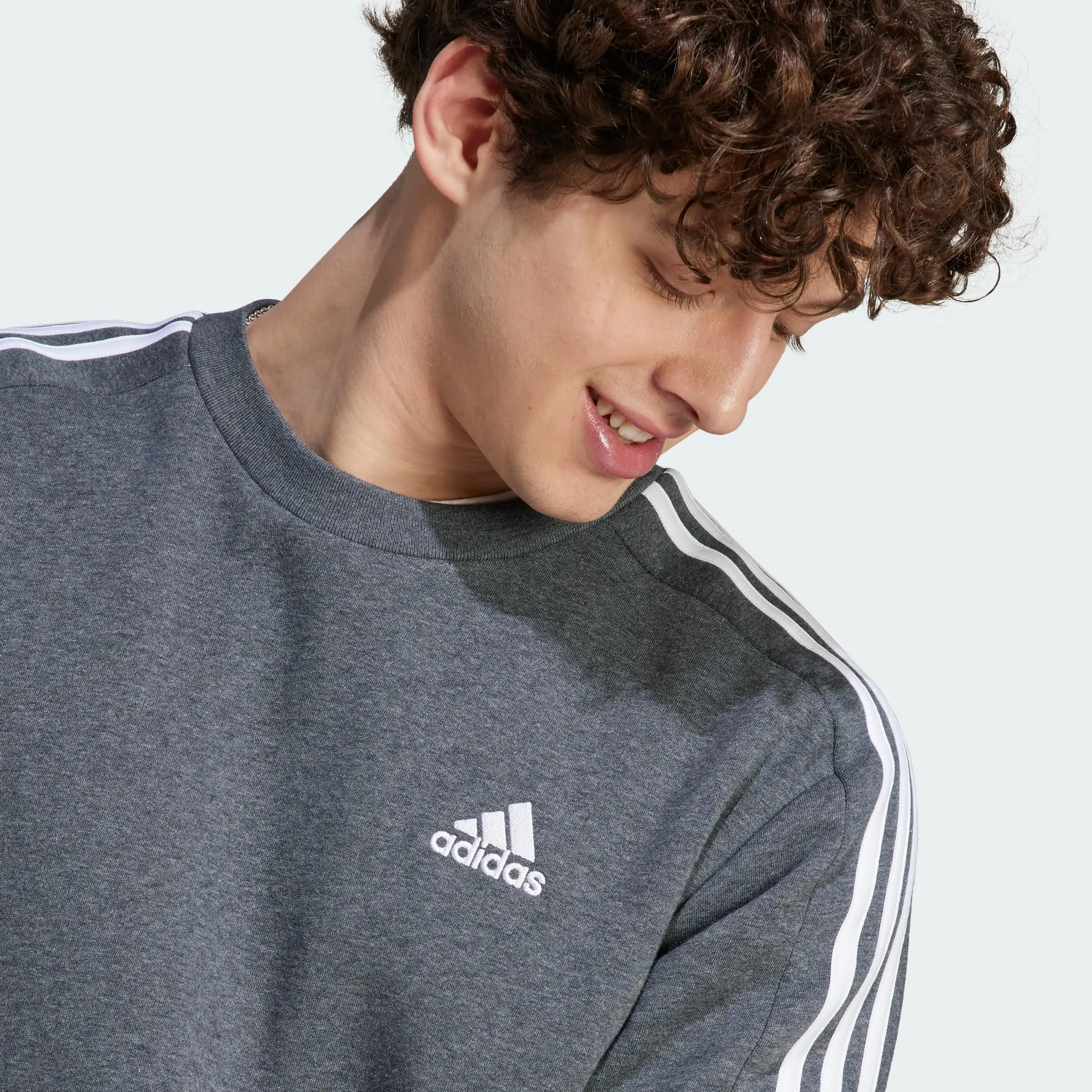 Adidas Essentials Fleece 3-Stripes Sweatshirt, Dark Grey Heather, M - immagine 4