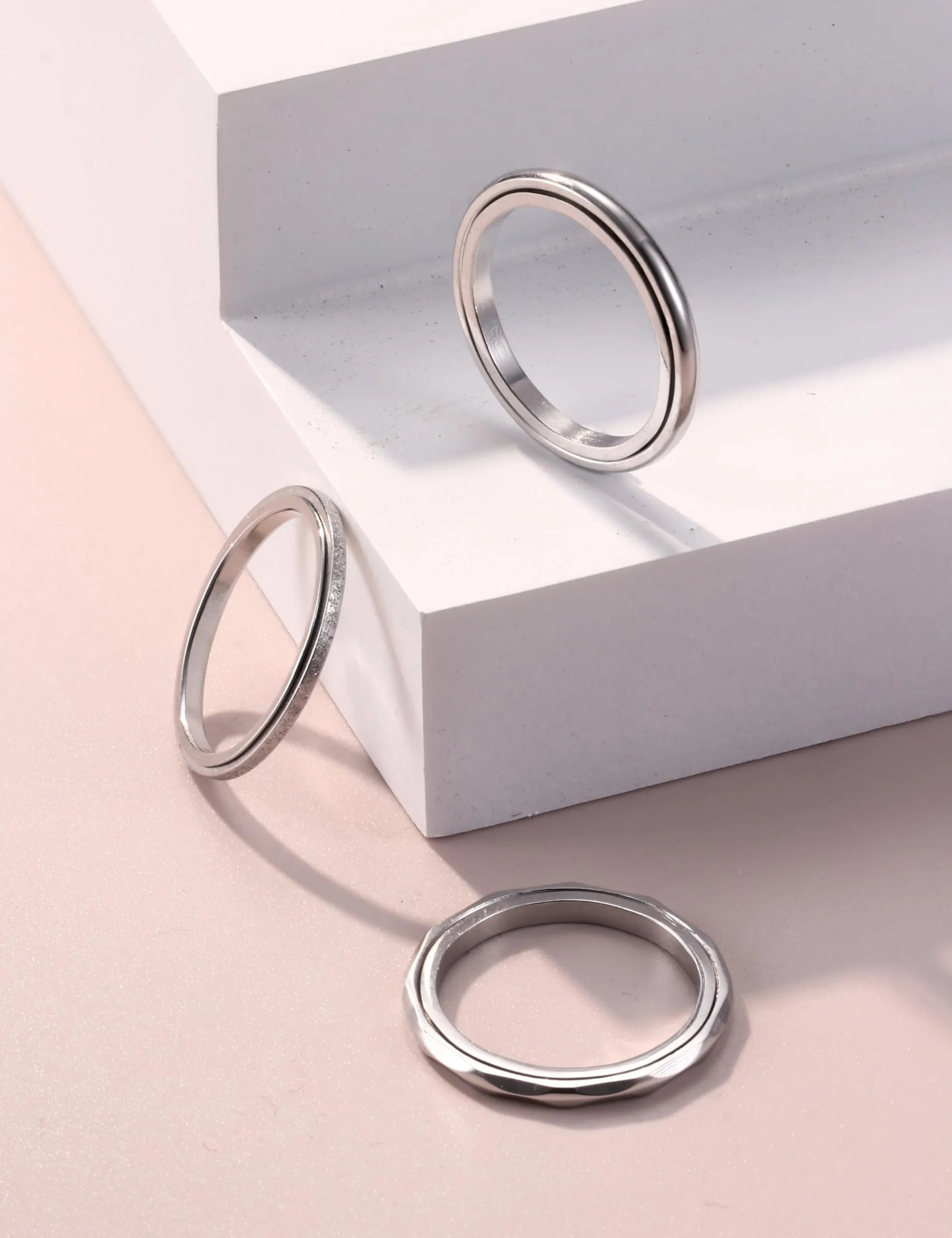 Adramata Anelli Antistress Spinner in Acciaio Inossidabile, Set da 3 Pezzi - immagine 7