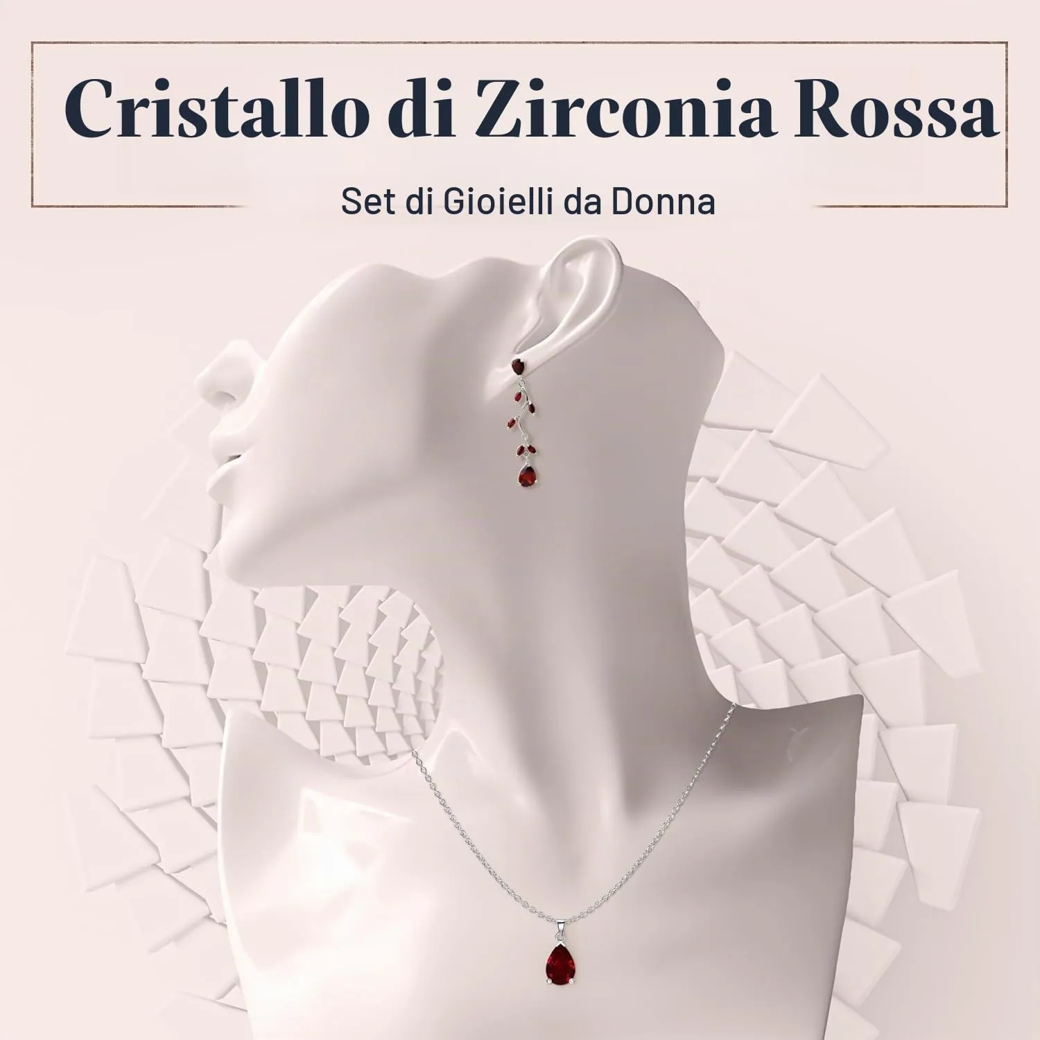Crystalline Azuria Donna Parure in Oro Bianco 18ct con Zirconi Rossi, Collana e Orecchini Pendenti - immagine 2