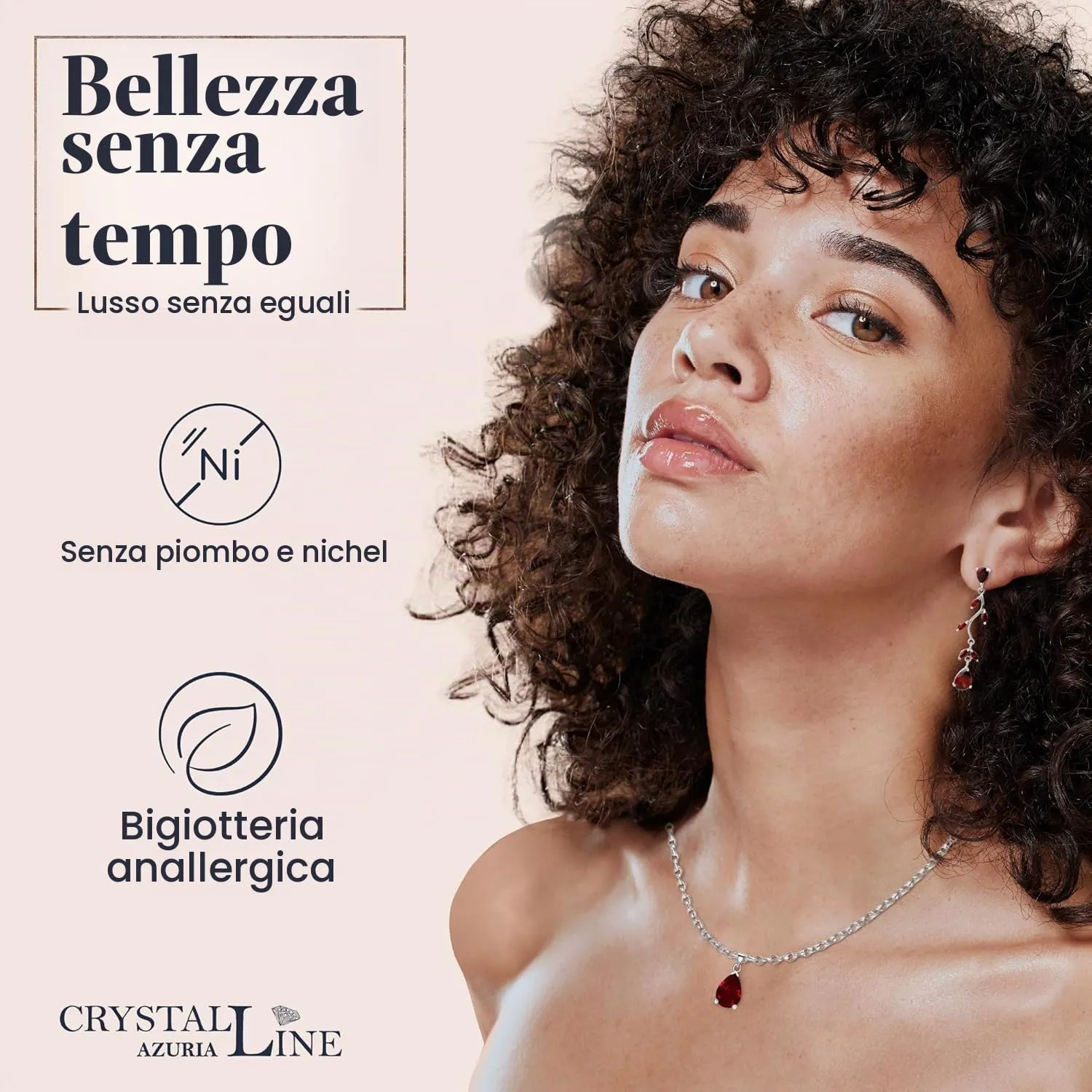 Crystalline Azuria Donna Parure in Oro Bianco 18ct con Zirconi Rossi, Collana e Orecchini Pendenti - immagine 3