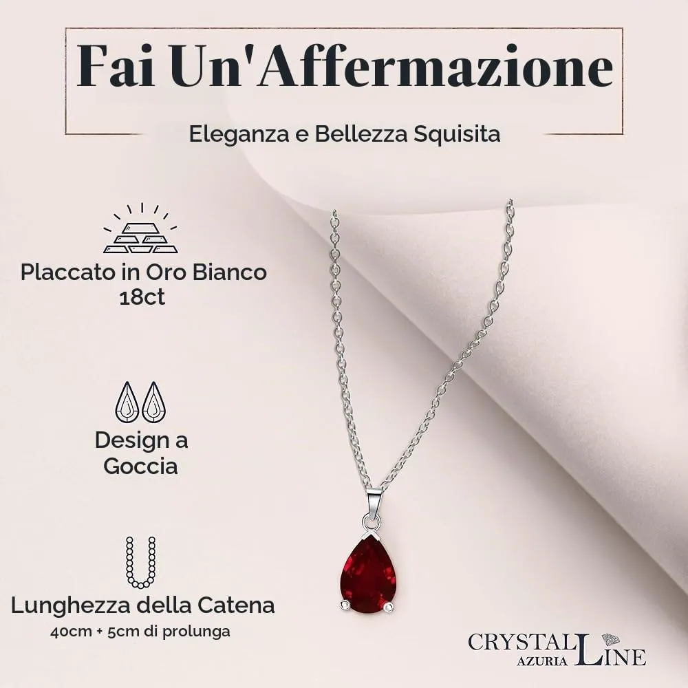 Crystalline Azuria Donna Parure in Oro Bianco 18ct con Zirconi Rossi, Collana e Orecchini Pendenti - immagine 4