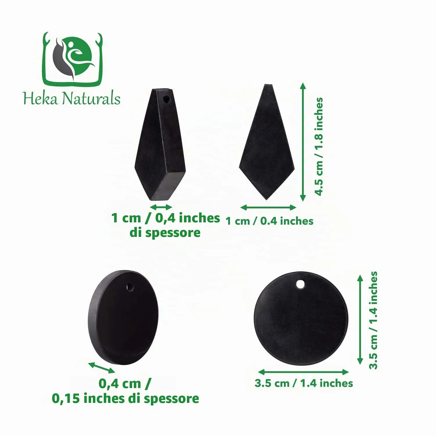 Heka Naturals Set di Ciondoli in Cristallo di Shungite - Collana Chakra in Pietre Nere - immagine 2