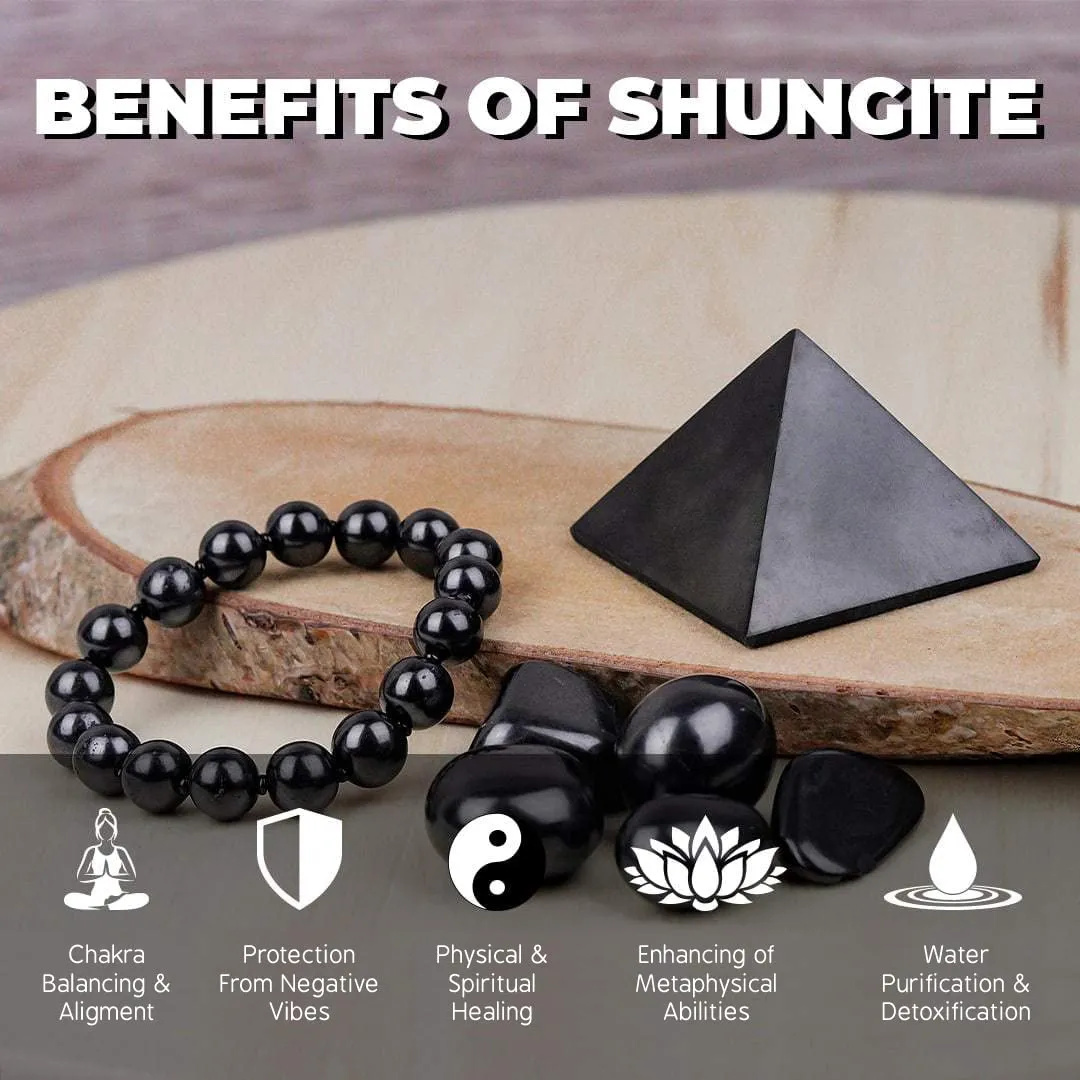 Heka Naturals Set di Ciondoli in Cristallo di Shungite - Collana Chakra in Pietre Nere - immagine 4