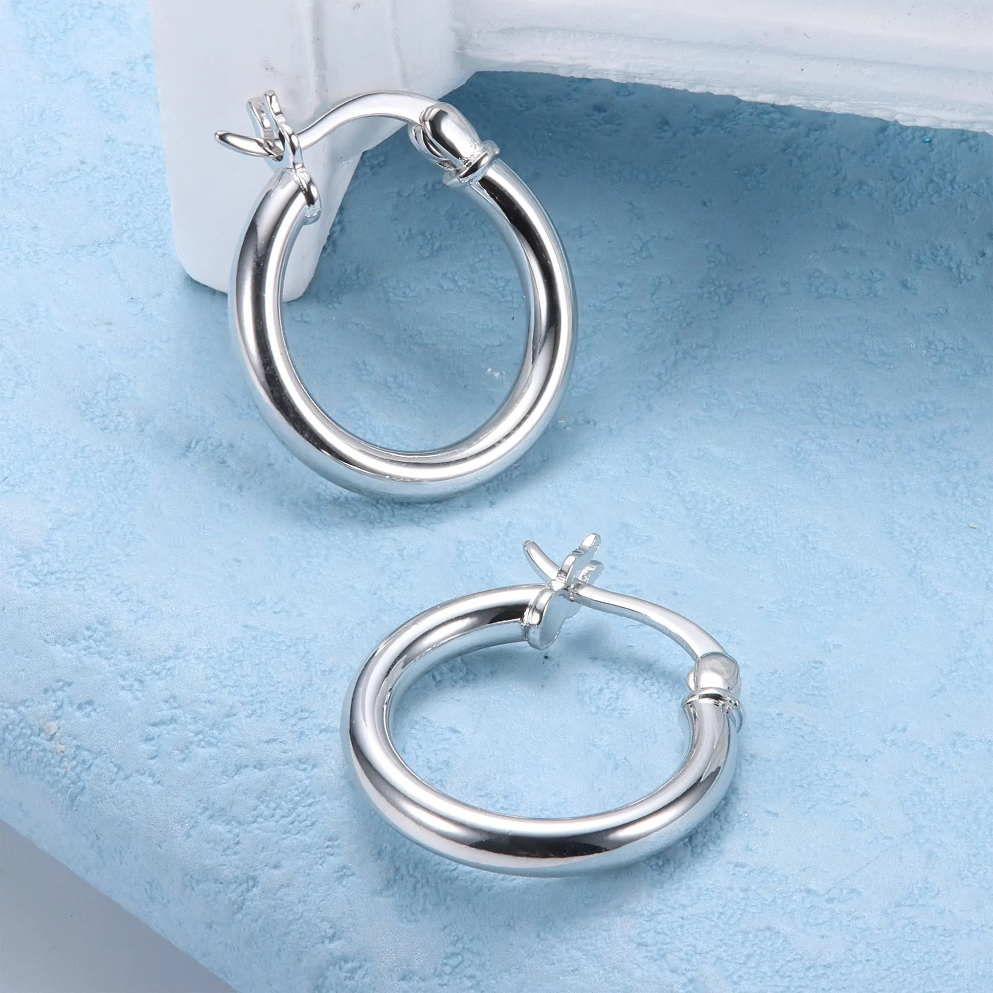Chriscoco Orecchini a Cerchio in Rame con Perni in Argento 925, 15 mm, Argento - immagine 5