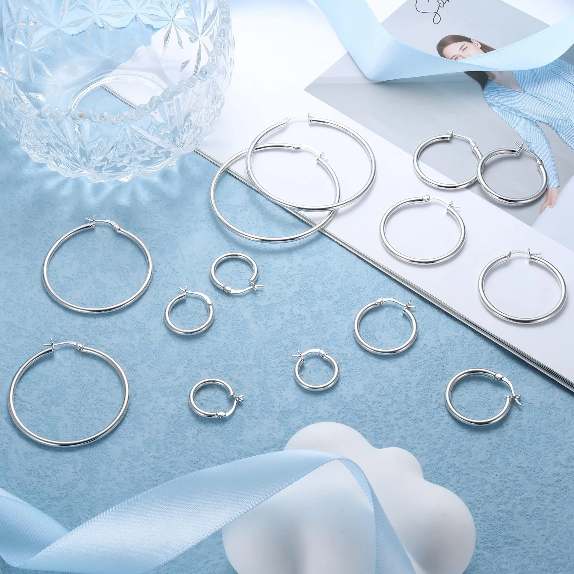 Chriscoco Orecchini a Cerchio in Rame con Perni in Argento 925, 15 mm, Argento - immagine 6