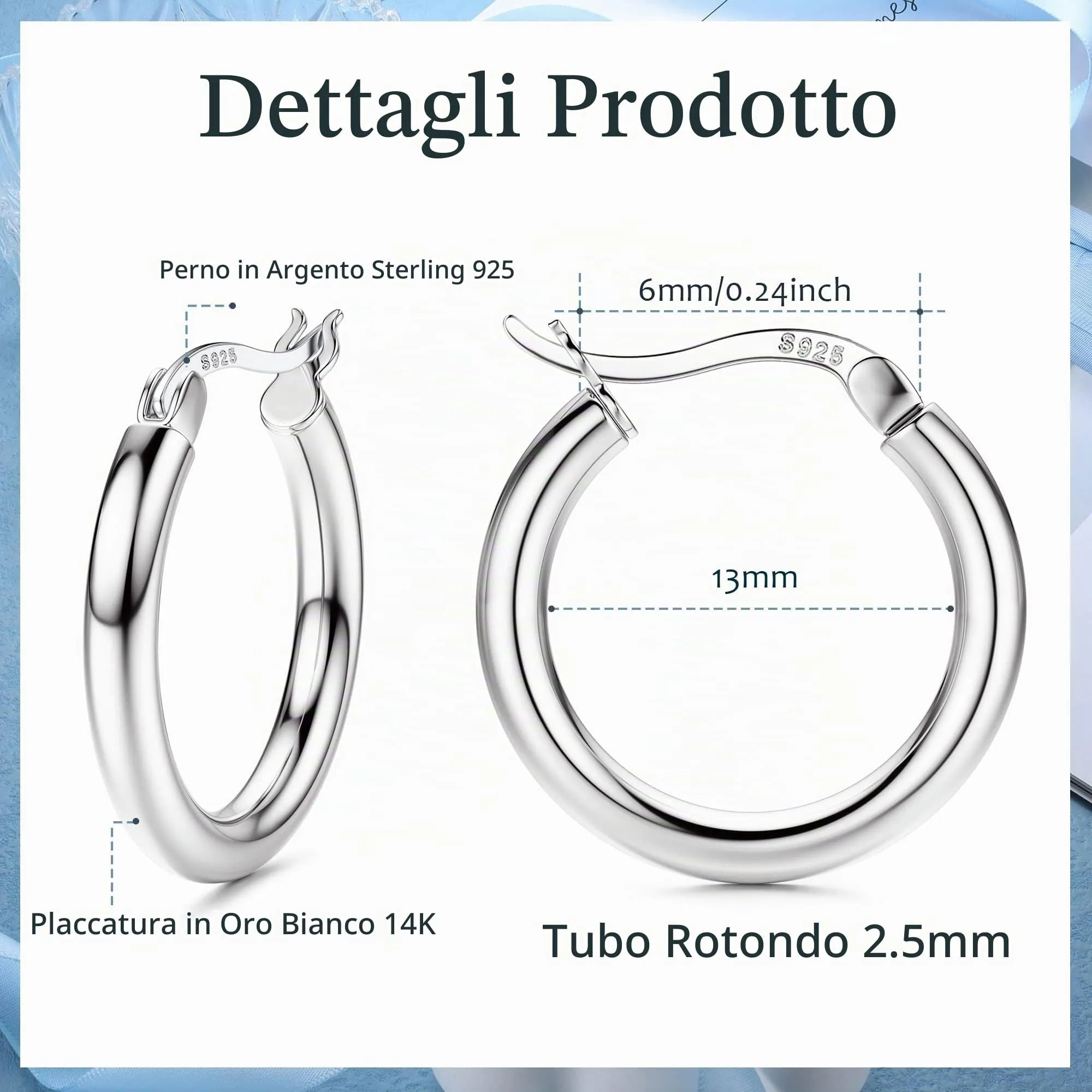 Chriscoco Orecchini a Cerchio in Rame con Perni in Argento 925 per Donna, Anallergici - immagine 2