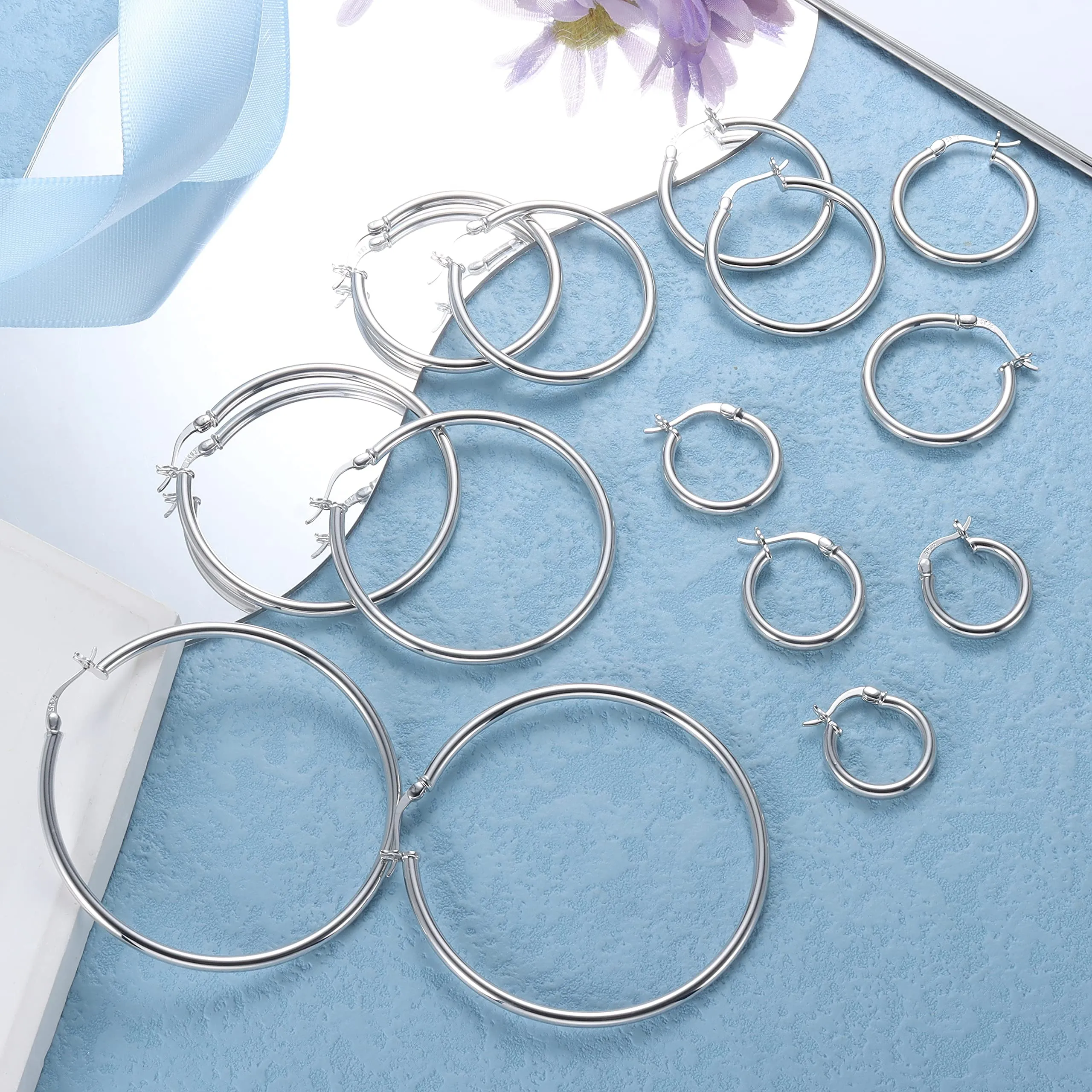 Chriscoco Orecchini a Cerchio in Rame con Perni in Argento 925 per Donna, Anallergici - immagine 6