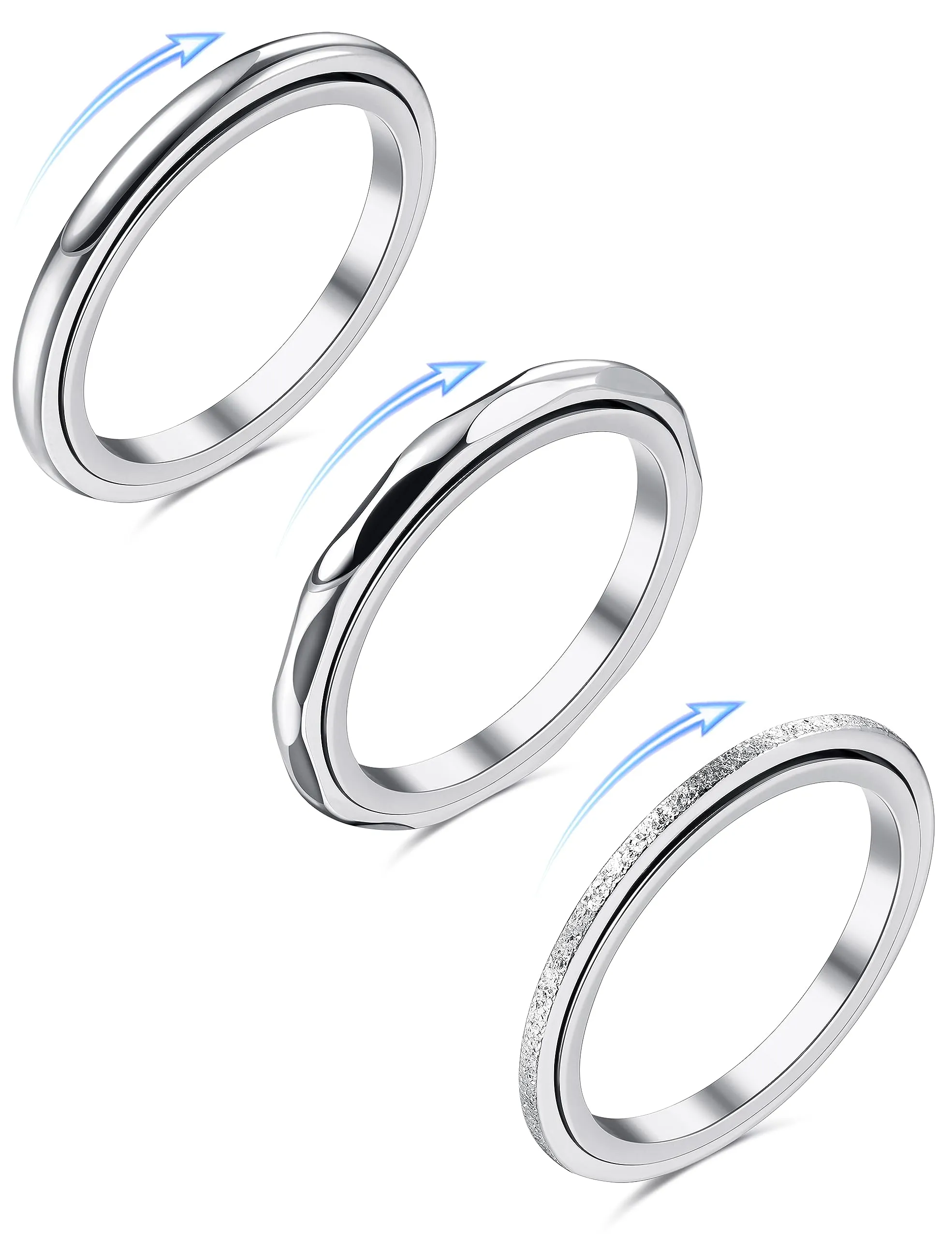 Adramata Anelli Antistress Spinner in Acciaio Inossidabile per Donna, Set da 3 Pezzi - immagine 1