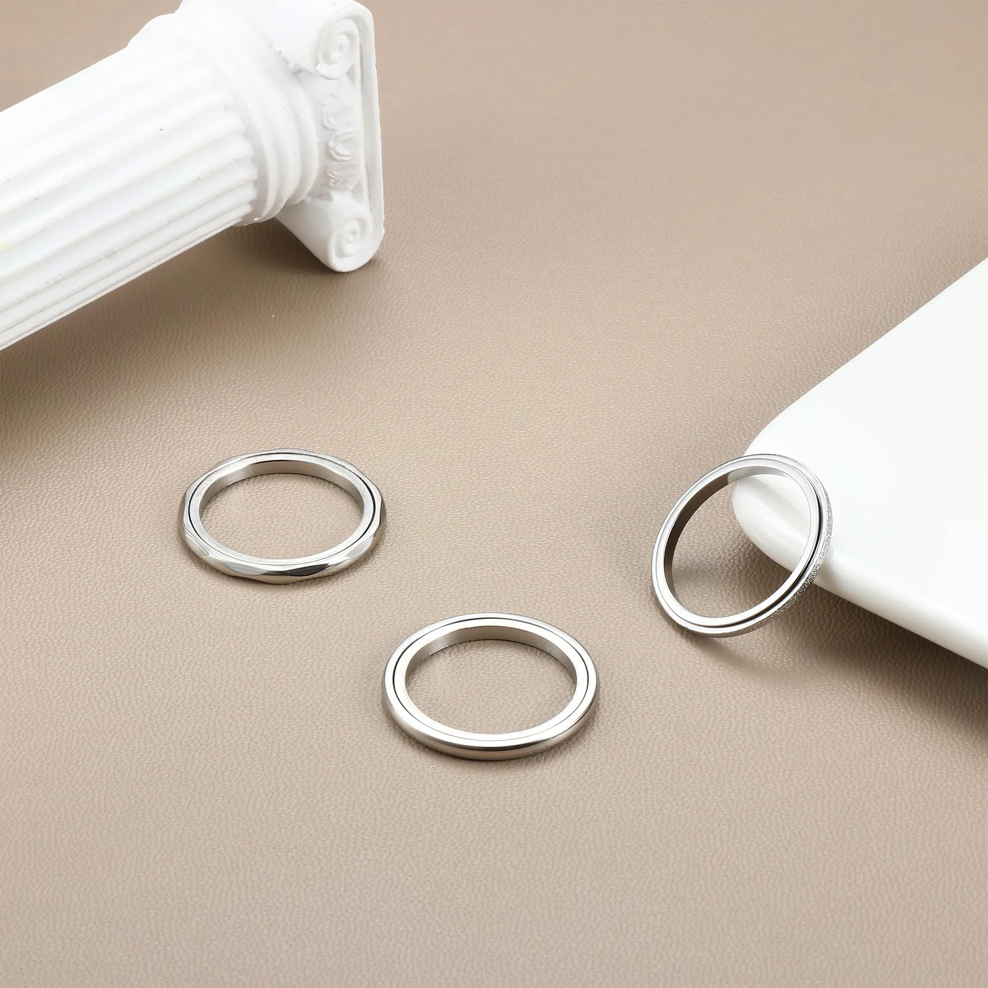 Adramata Anelli Antistress Spinner in Acciaio Inossidabile per Donna, Set da 3 Pezzi - immagine 6