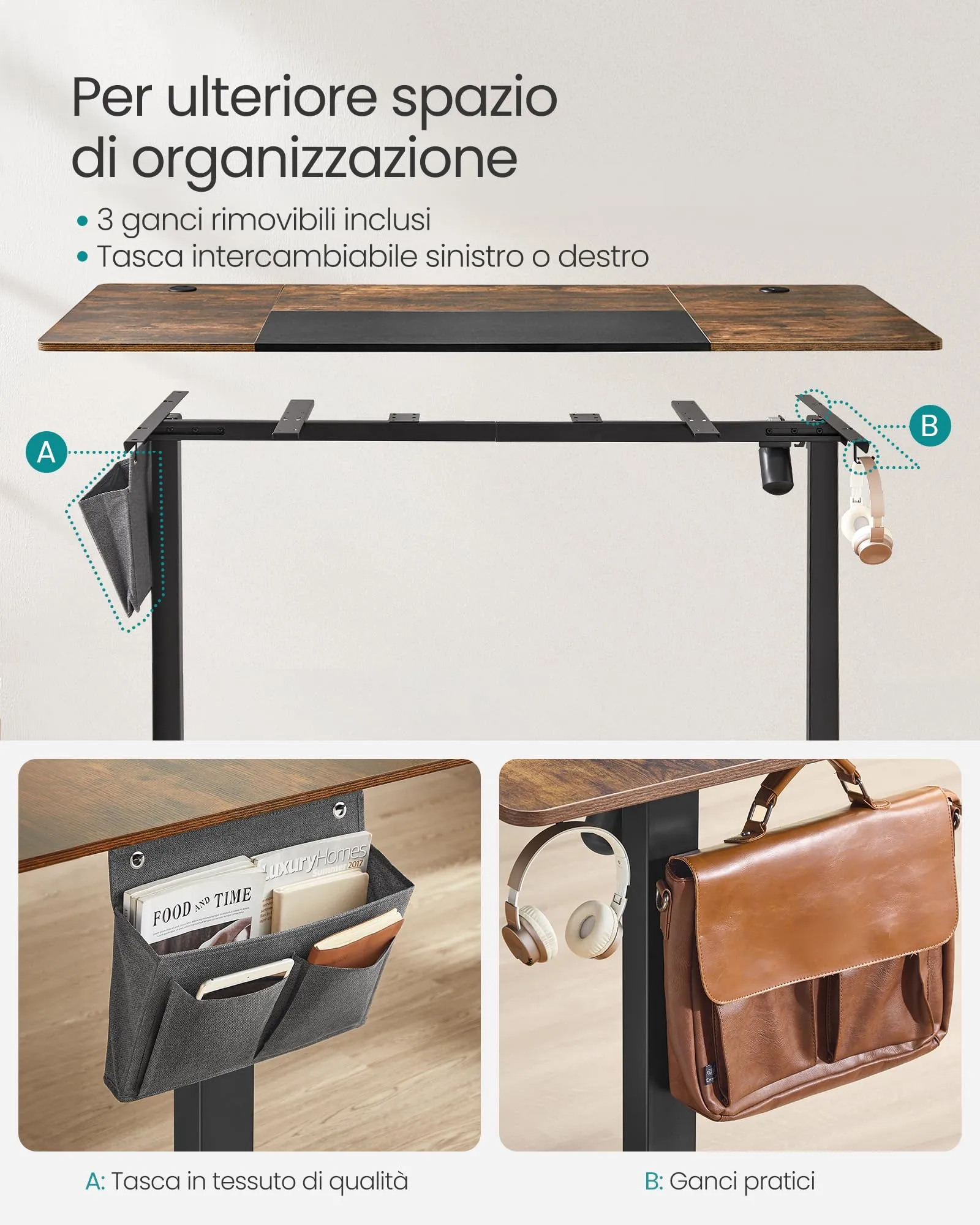 SONGMICS Scrivania Elettrica Regolabile in Altezza, 160 x 70 x (71-120) cm - immagine 6
