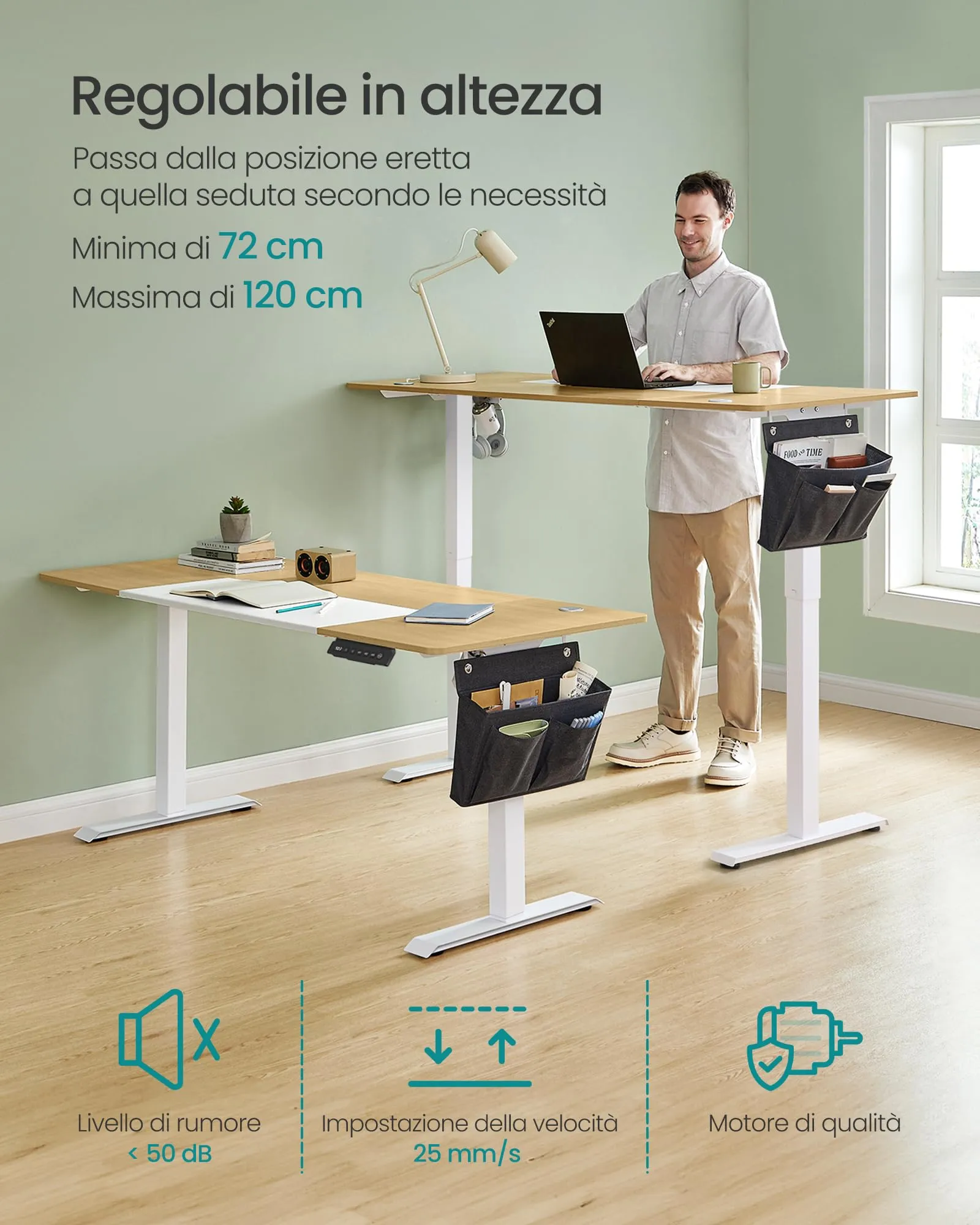 SONGMICS Scrivania Elettrica Regolabile in Altezza, 160 x 70 x (71-120) cm - immagine 5